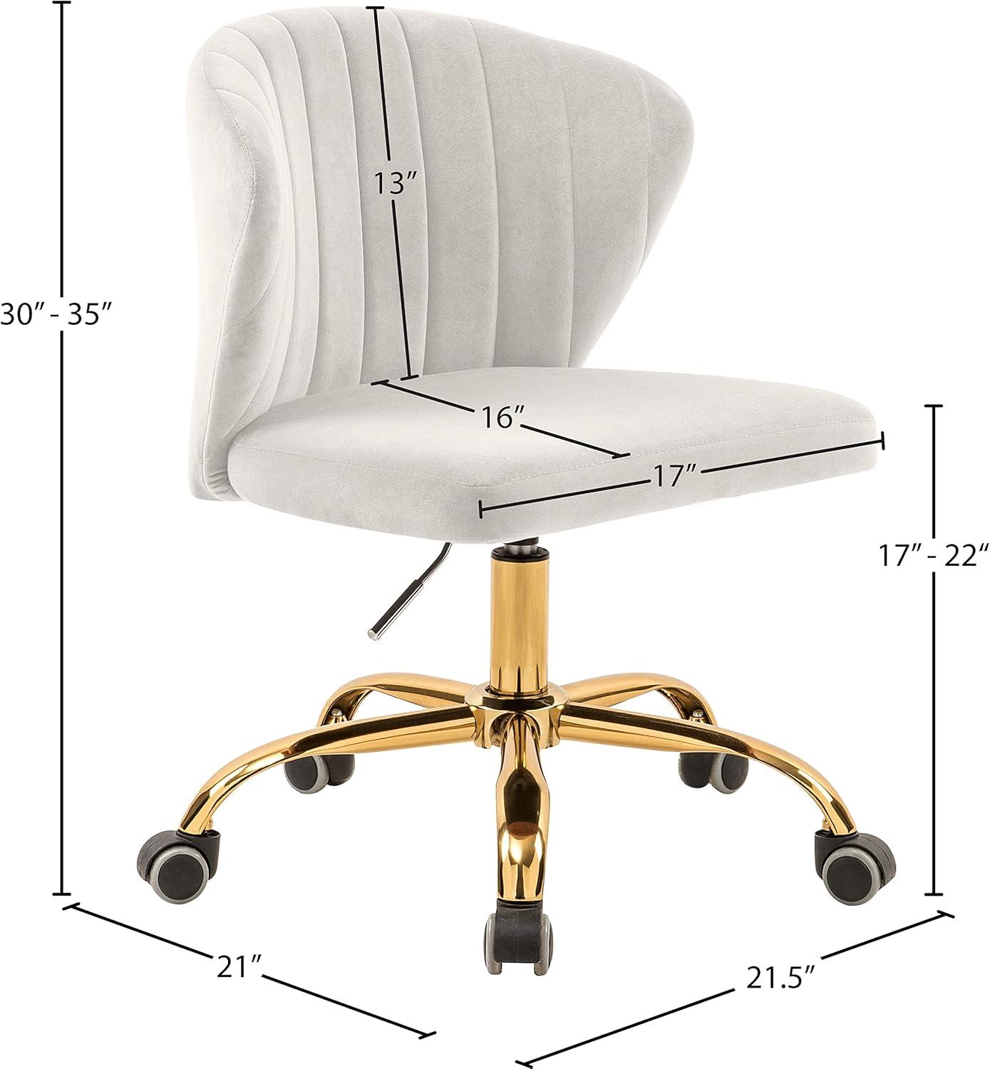 Meridian Furniture Finley Swivel Adjustable Cream Velvet and Gold Office Chair