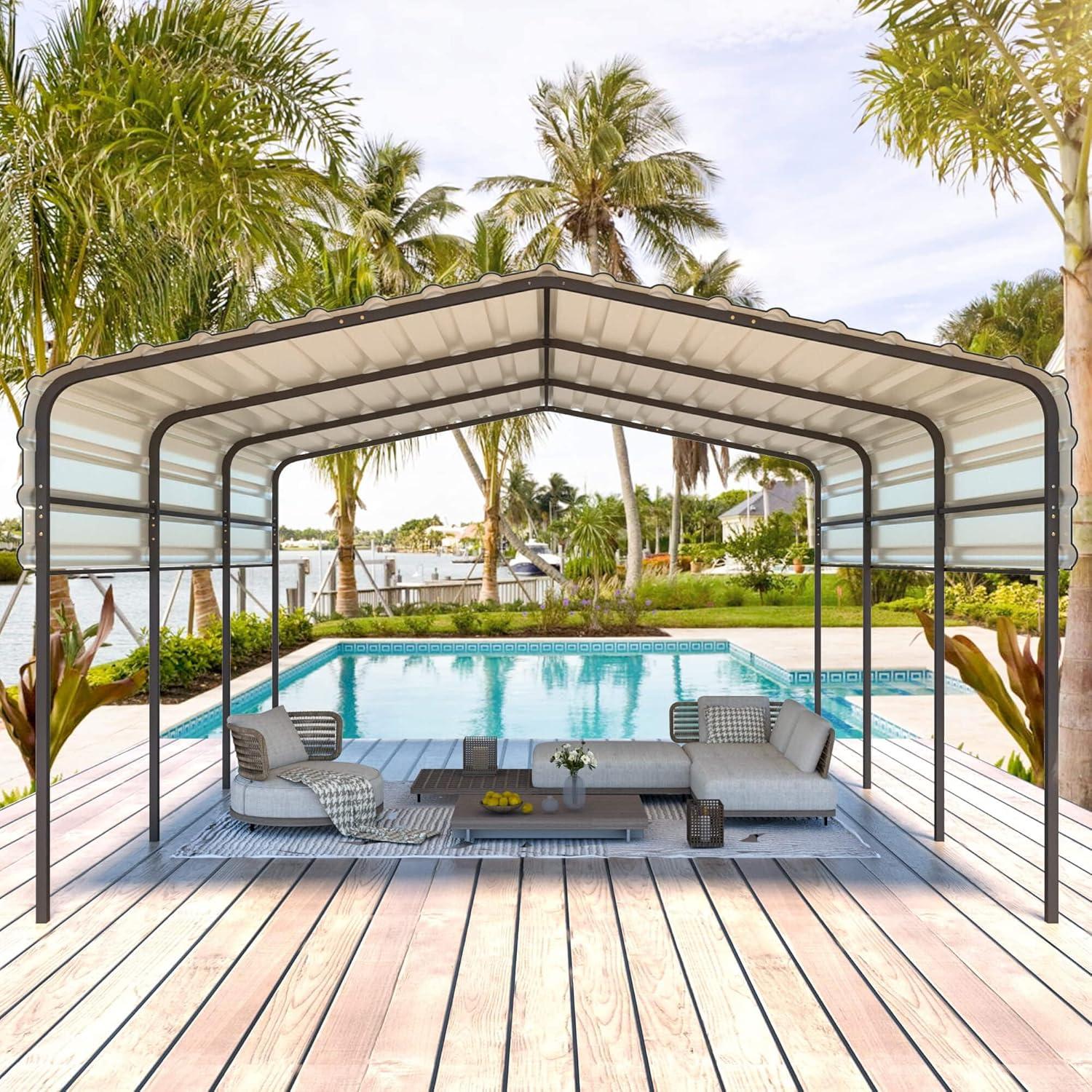 EROMMY 10 Ft. W x 15 Ft. D Carport with Galvanized Steel Roof & Reviews | Wayfair