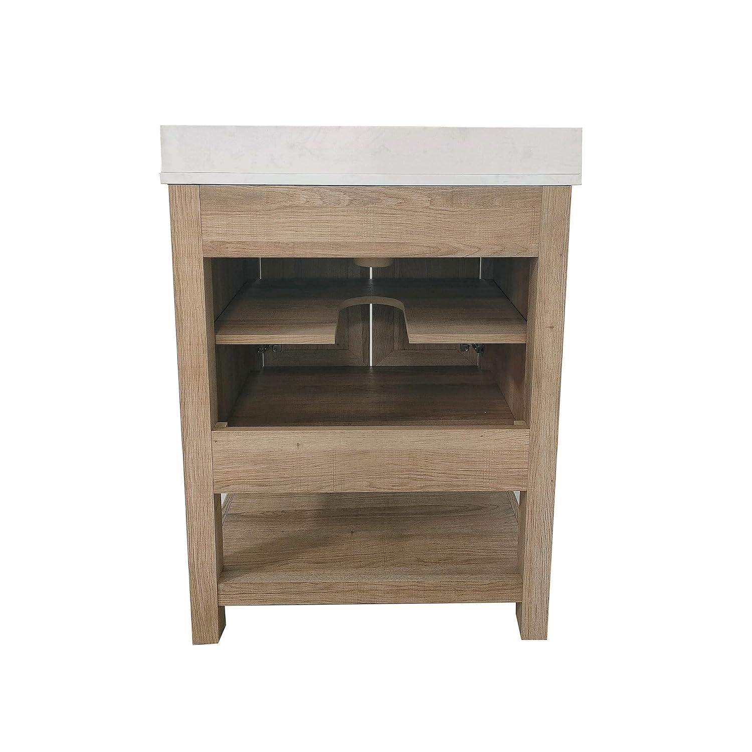 Flash Furniture 24 Inch Bathroom Vanity with Undermount Sink and Open Storage Shelf in Brown