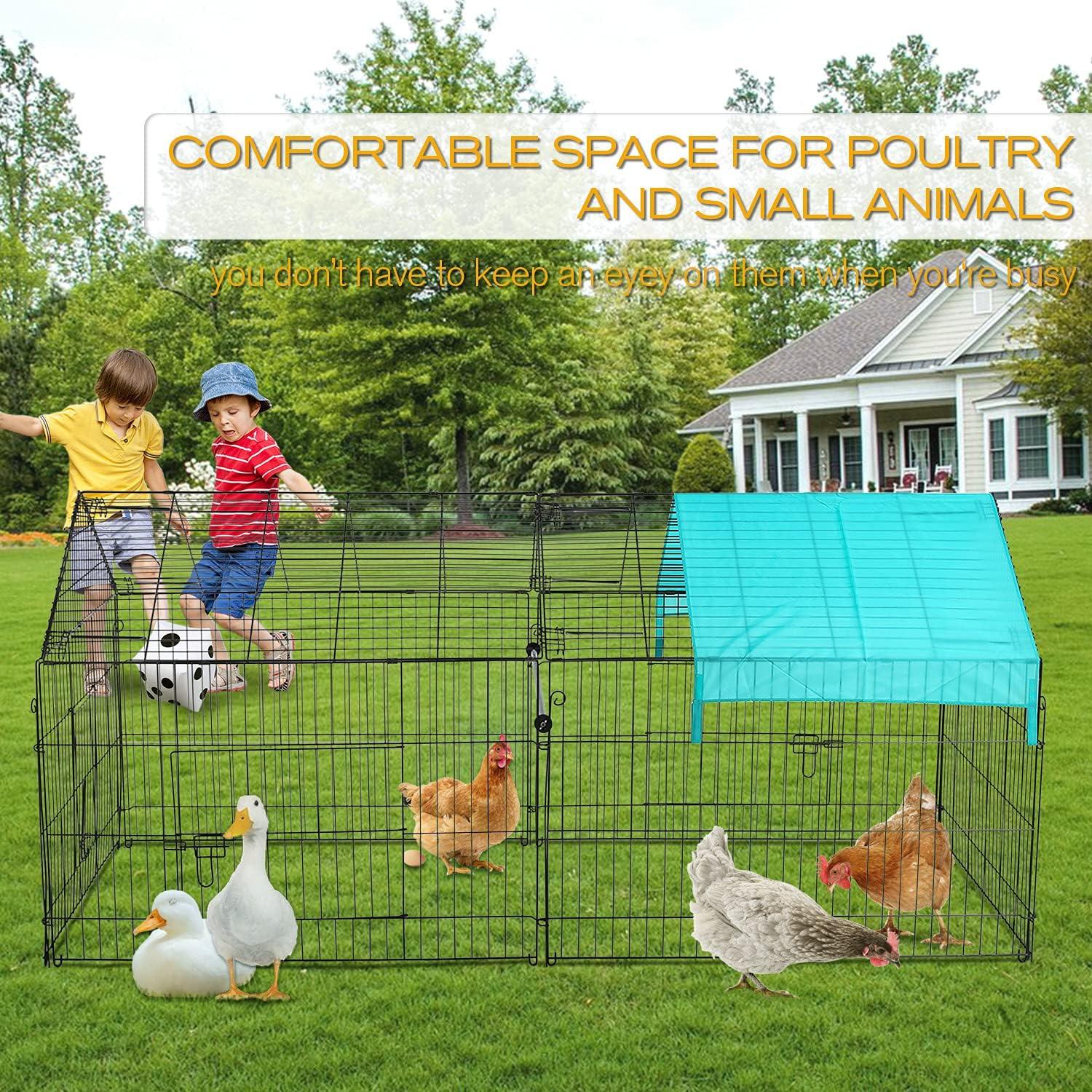 Metal Chicken Coop, 86 x 40 x 40 Inch Chicken Run for Yard with Waterproof Cover, Outdoor Portable Chicken Pen with 4 Doors, 1 Window, Chicken House for Small Animals Duck, Rabbit, Hen