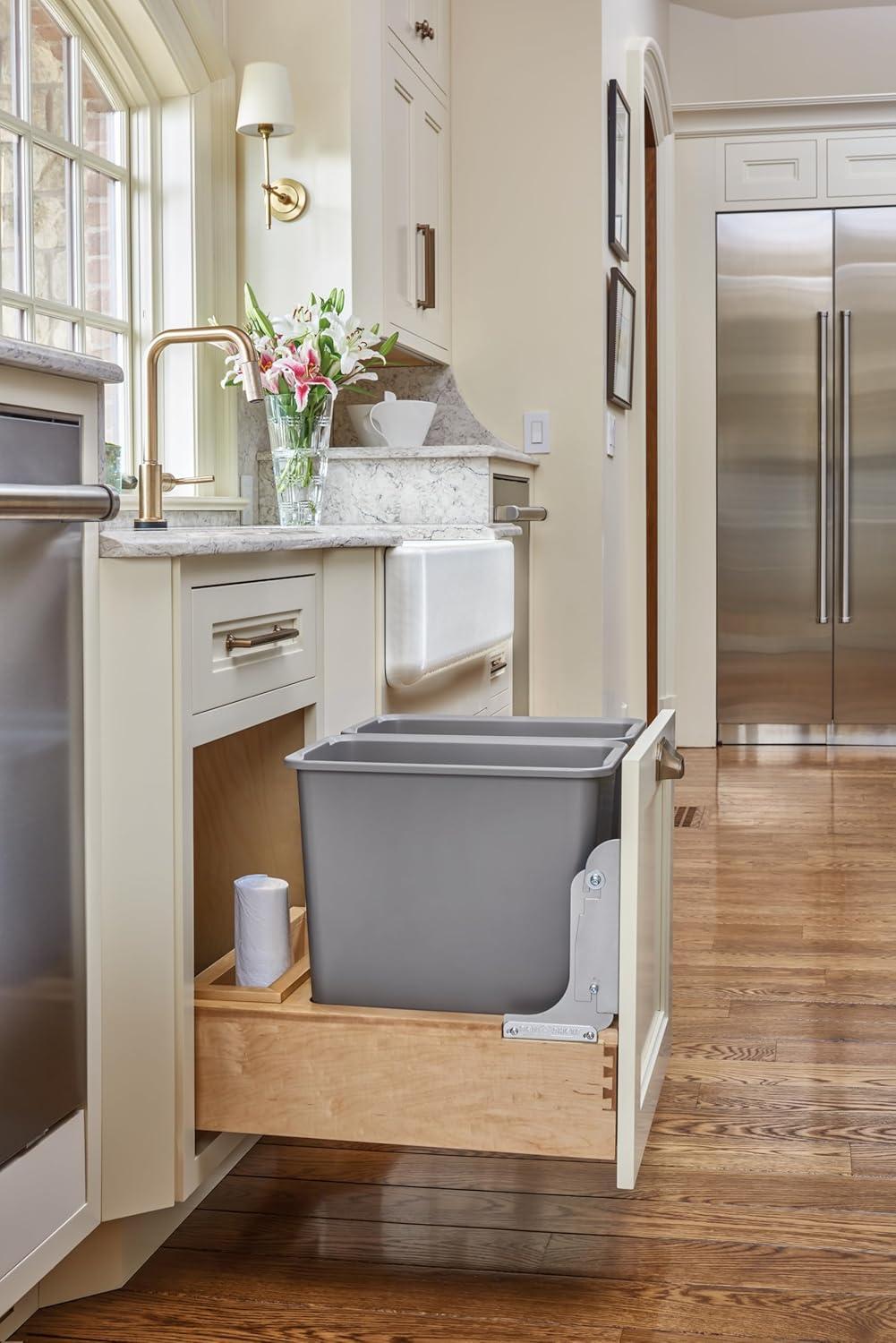 Rev-A-Shelf Rev-A-Shelf Double Pull Out Bottom Mount Trash Can, Gray