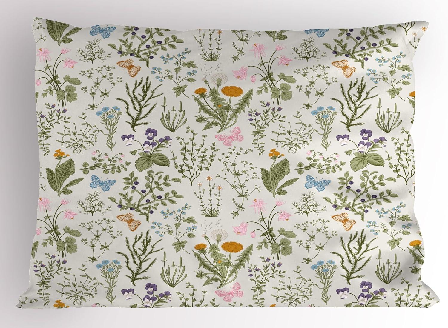 Floral Botanical Print Microfiber Standard Pillow Sham