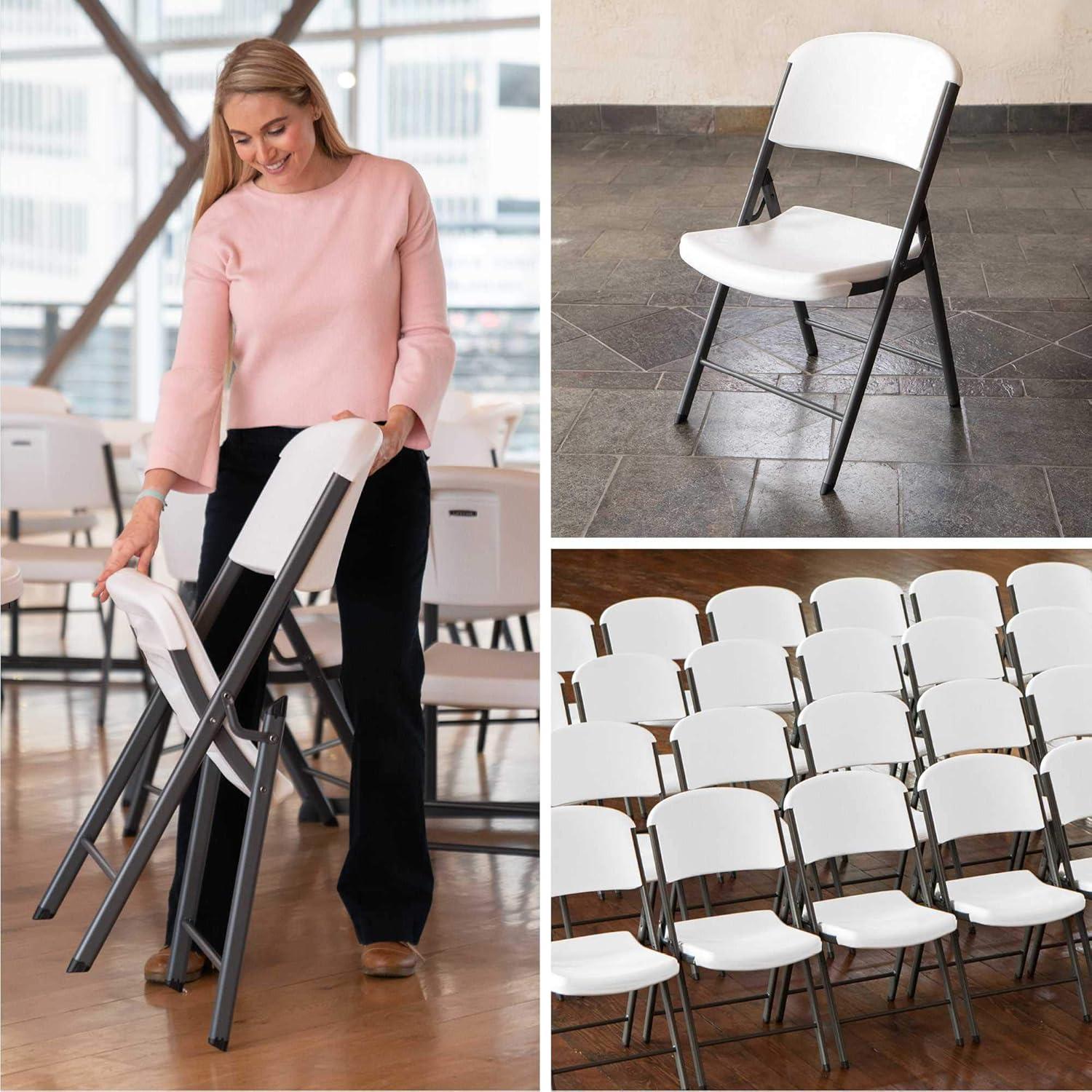 Lifetime Commercial Grade Folding Chairs, 6 Pack, Adult Sized, White Granite (80747)