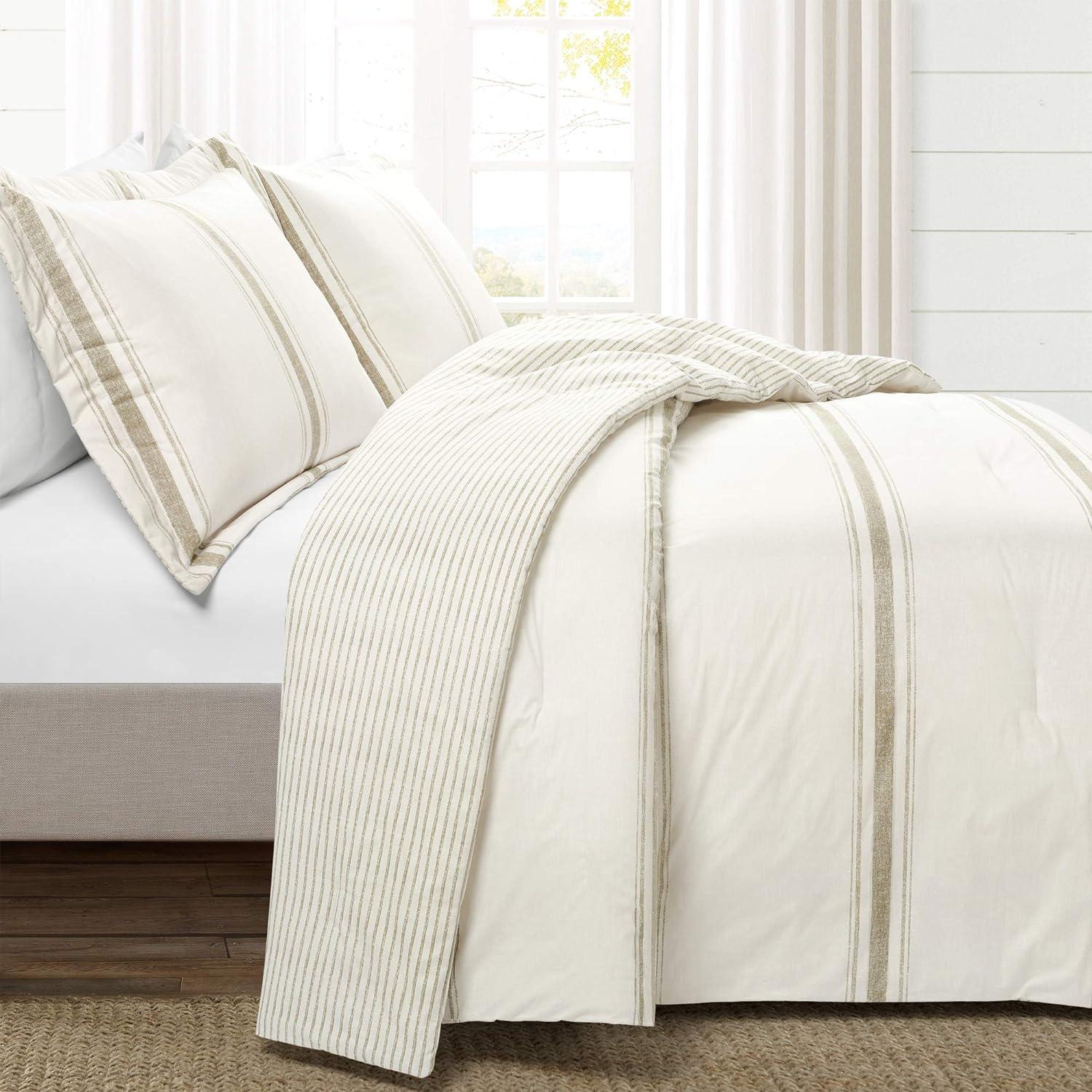 Neutral Full Cotton Reversible Farmhouse Comforter Set