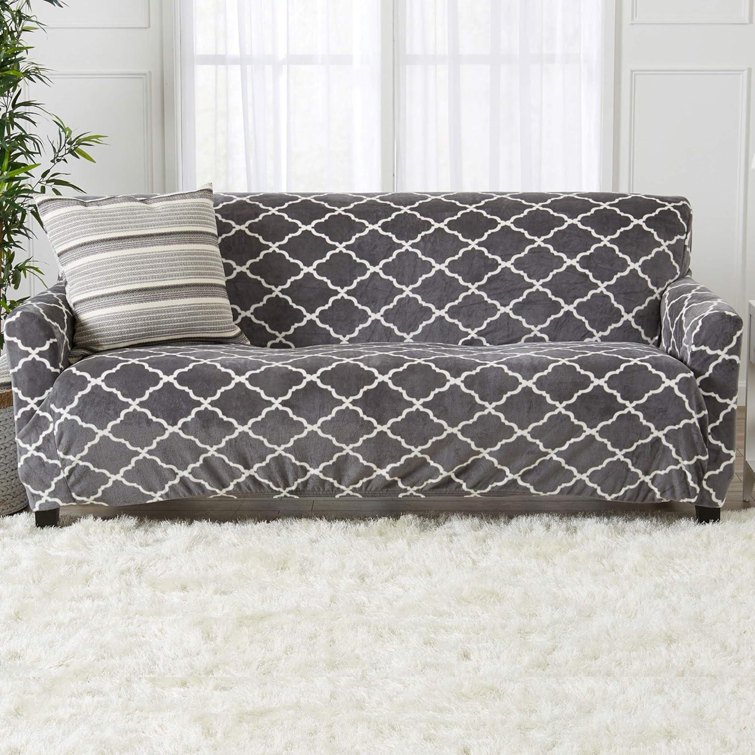 Velvet Plush Printed Stretch Sofa Slipcover