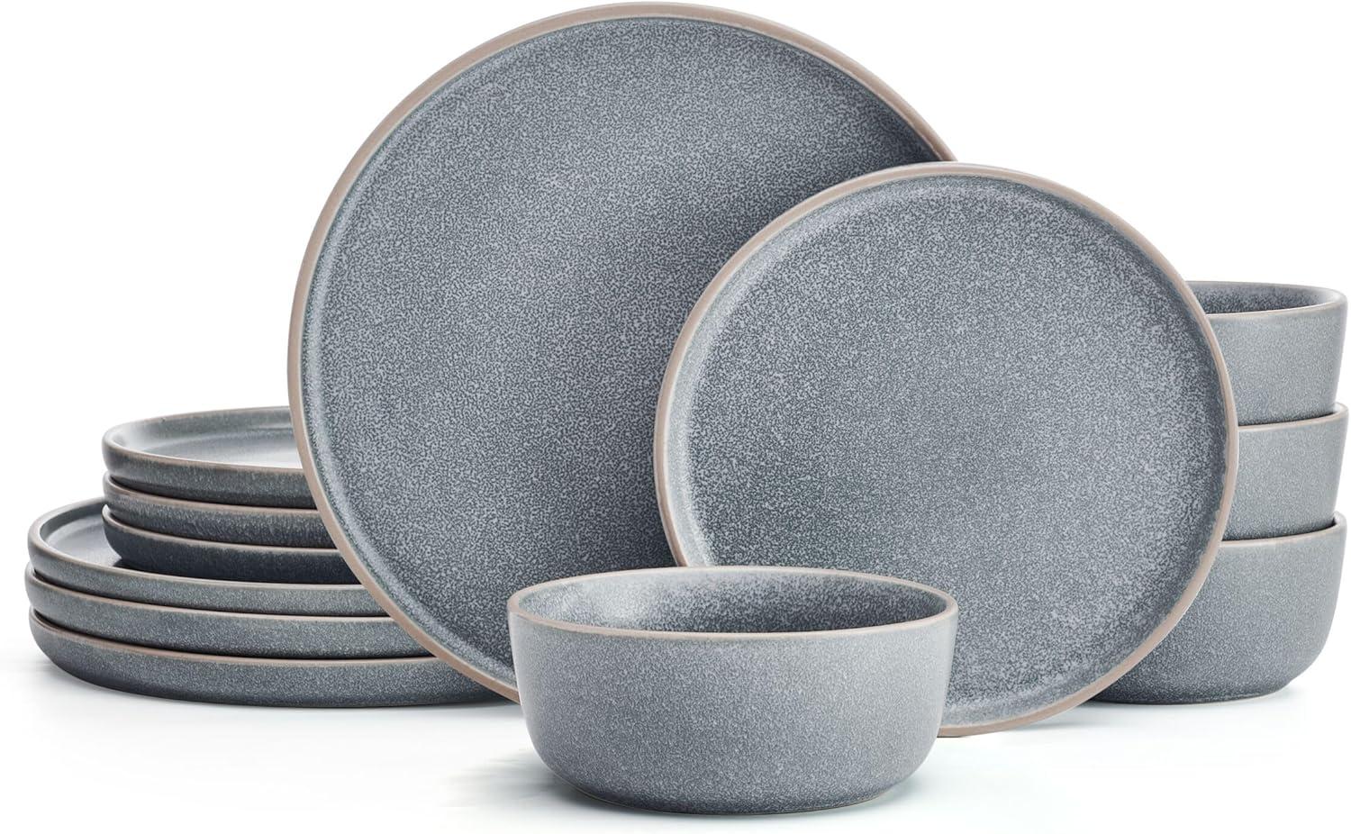 Gray Variegated Glaze Ceramic Dinnerware Set, Service for 4