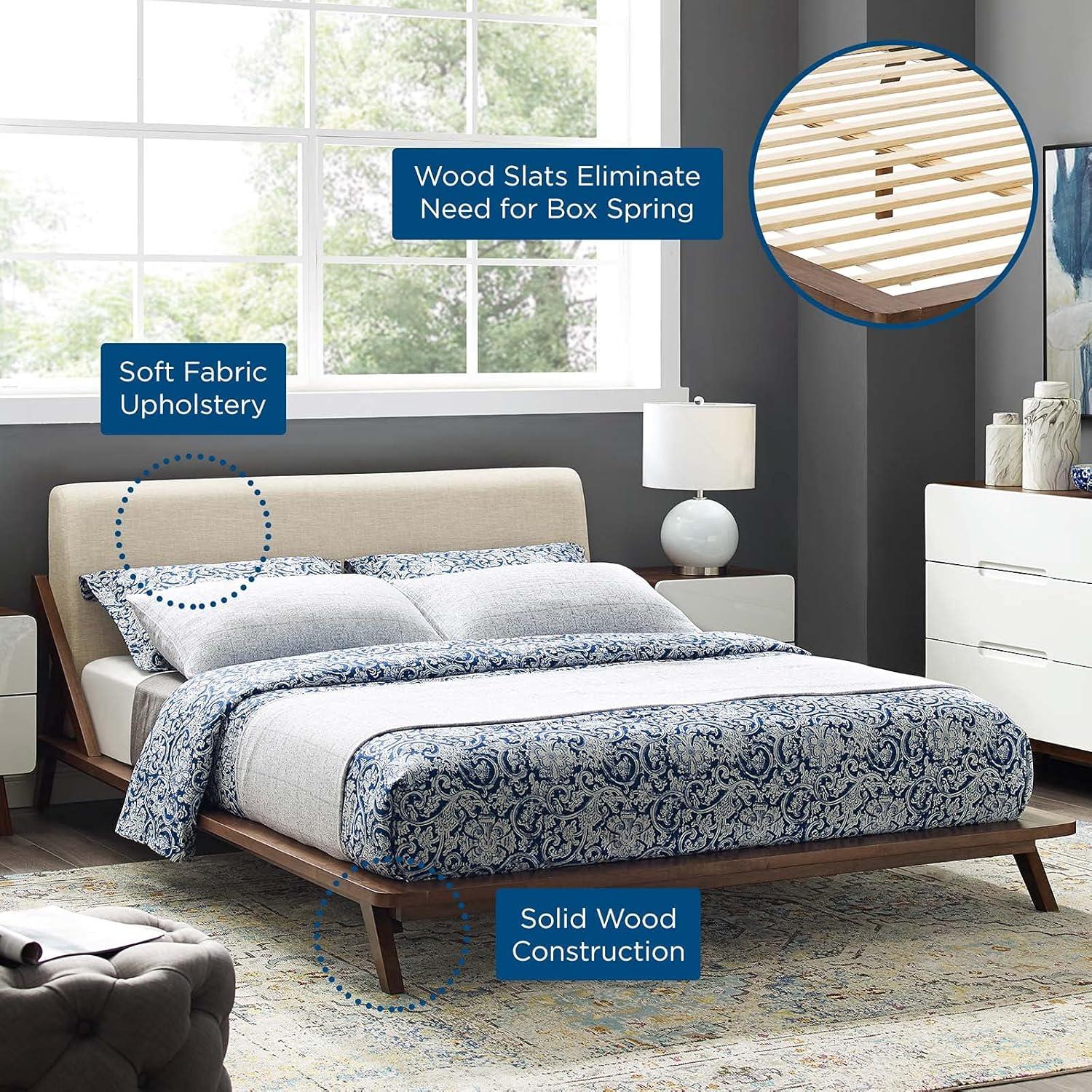 Luella Queen Upholstered Fabric Platform Bed (6047-WAL-BEI)