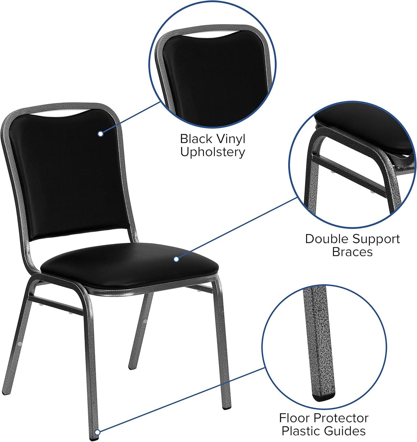 Flash Furniture HERCULES Series Stacking Banquet Chair in Black Vinyl - Silver Vein Frame