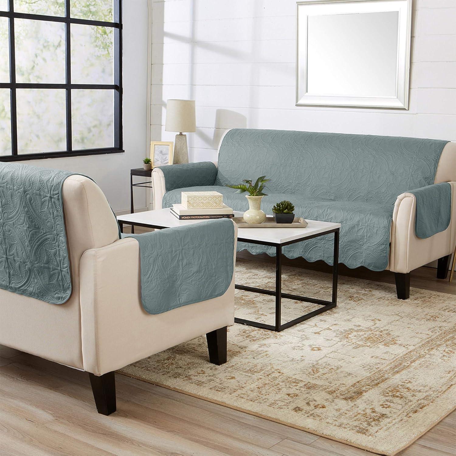 Reversible Quilted Sofa Furniture Protector - Great Bay Home(Recliner, Mirage Gray / Flax)