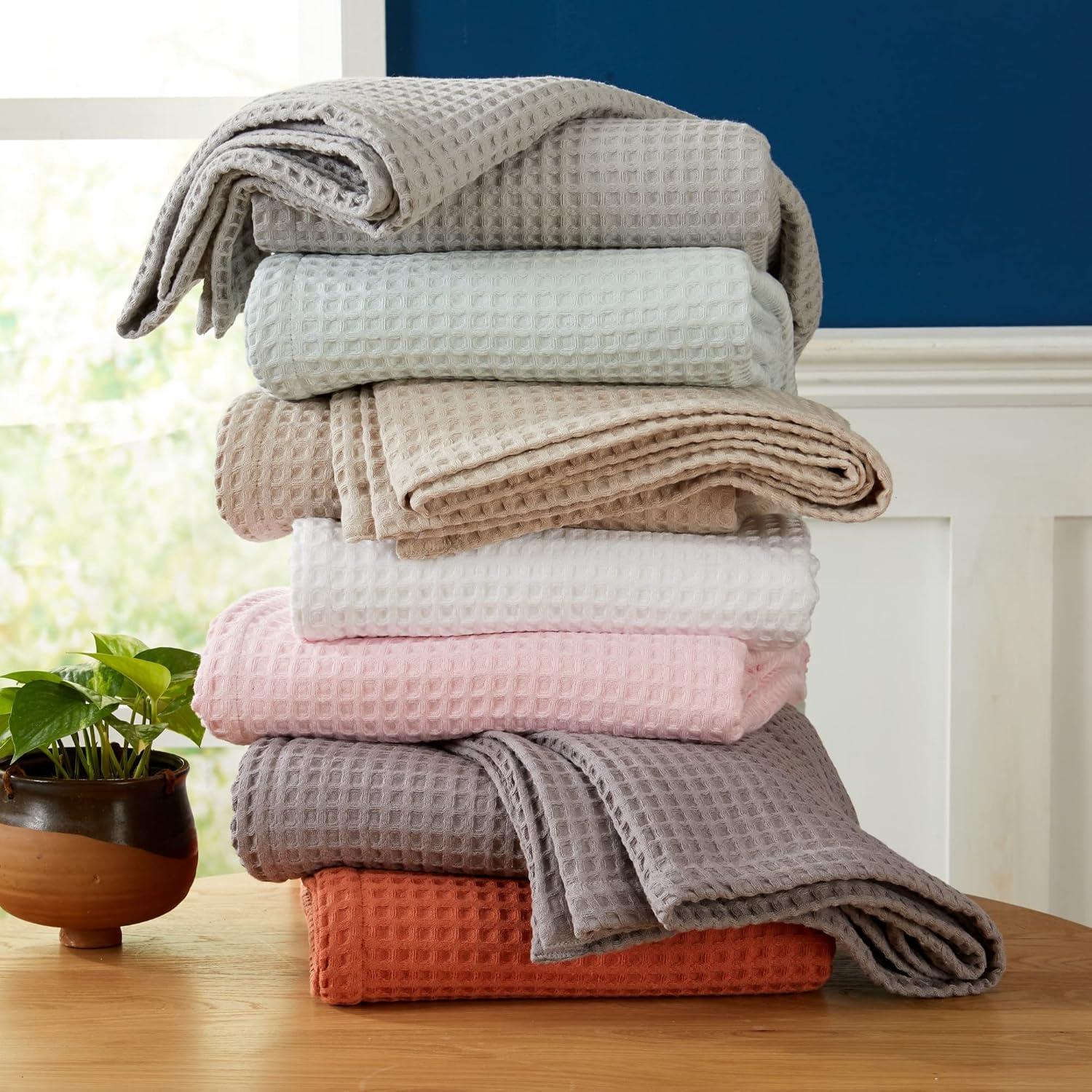 Market & Place 100% Cotton Waffle Weave Bed Blanket King White