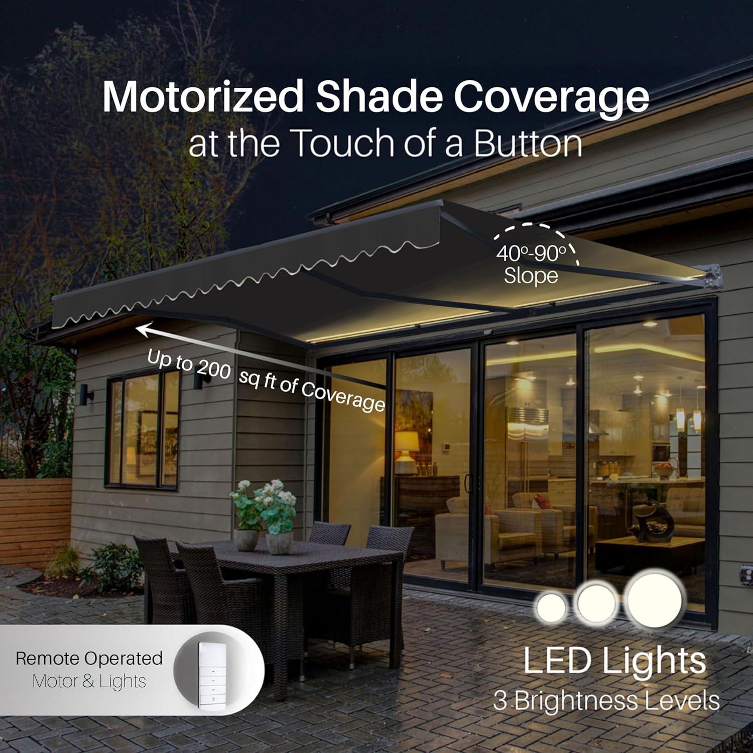 Semi-Cassette Patio Awning with LED Lights - Moroccan Collection