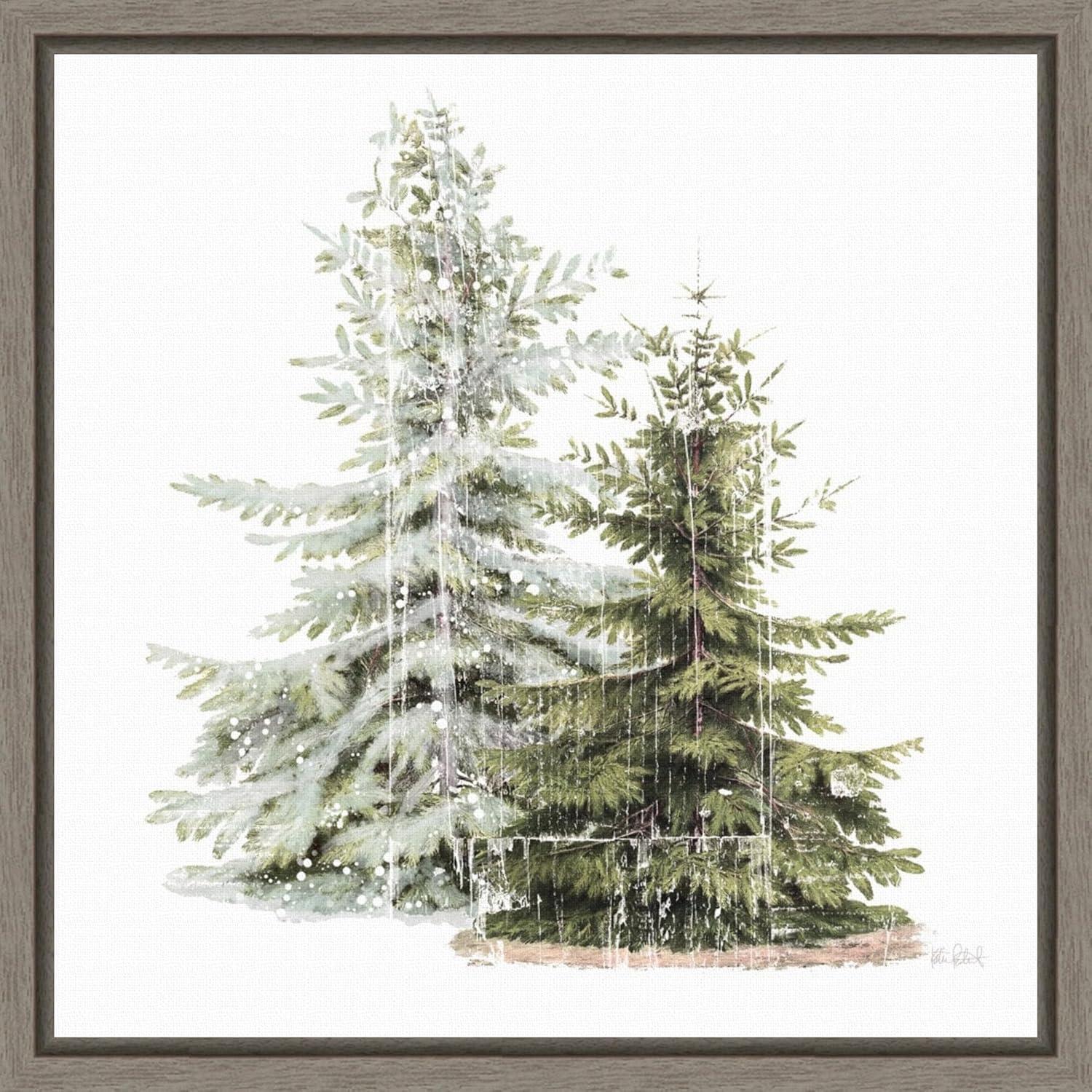 Amanti Art Vintage Wooded Holiday Trees in Snow by Katie Pertiet Canvas Wall Art Print Framed 16 x 16-in.