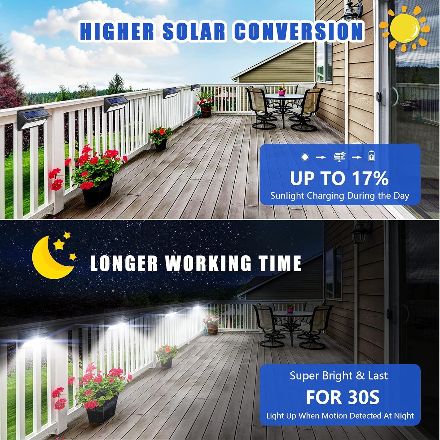 BAXIA TECHNOLOGY Solar Lights Outdoor, Wireless 100 LED Solar Motion Sensor Lights Waterproof Security Wall Lighting Outside for Front Door, Backyard, Steps, Garage, Garden (2000LM, 4PACK)