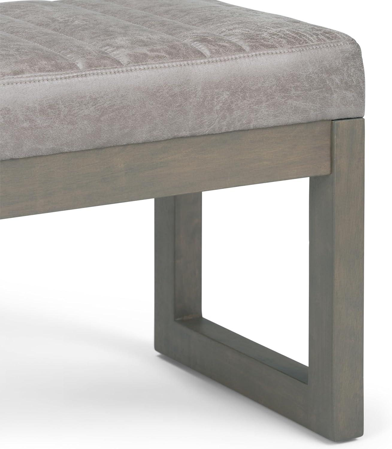 Casey Distressed Grey Taupe Faux Leather Ottoman Bench