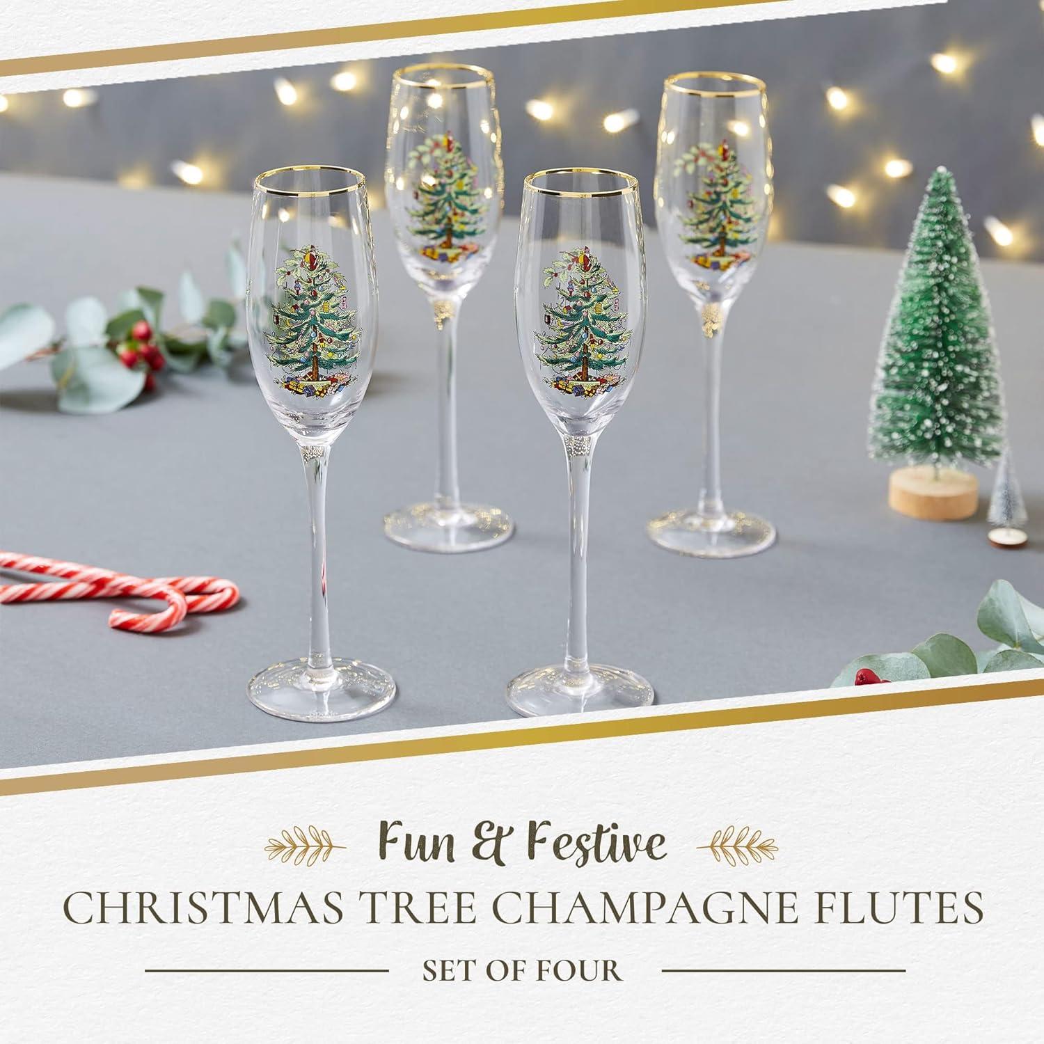 Spode Christmas Tree Champagne Fluted Glasses