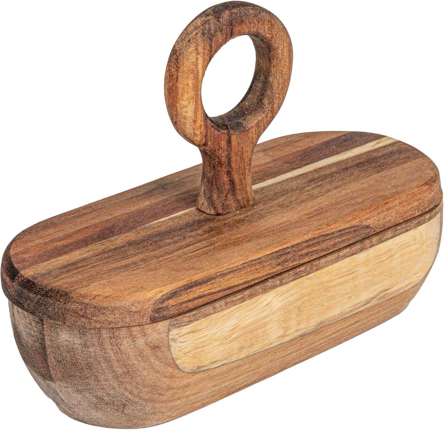 Natural Acacia Wood Divided Storage Bowl with Lid