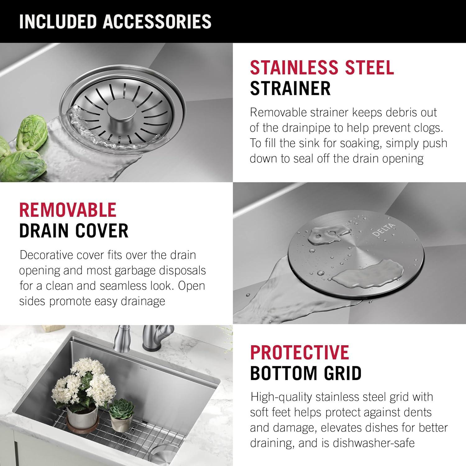 Delta Lorelai™ 24" L Workstation Laundry Utility Kitchen Sink Undermount 16 Gauge Stainless Steel Single Bowl