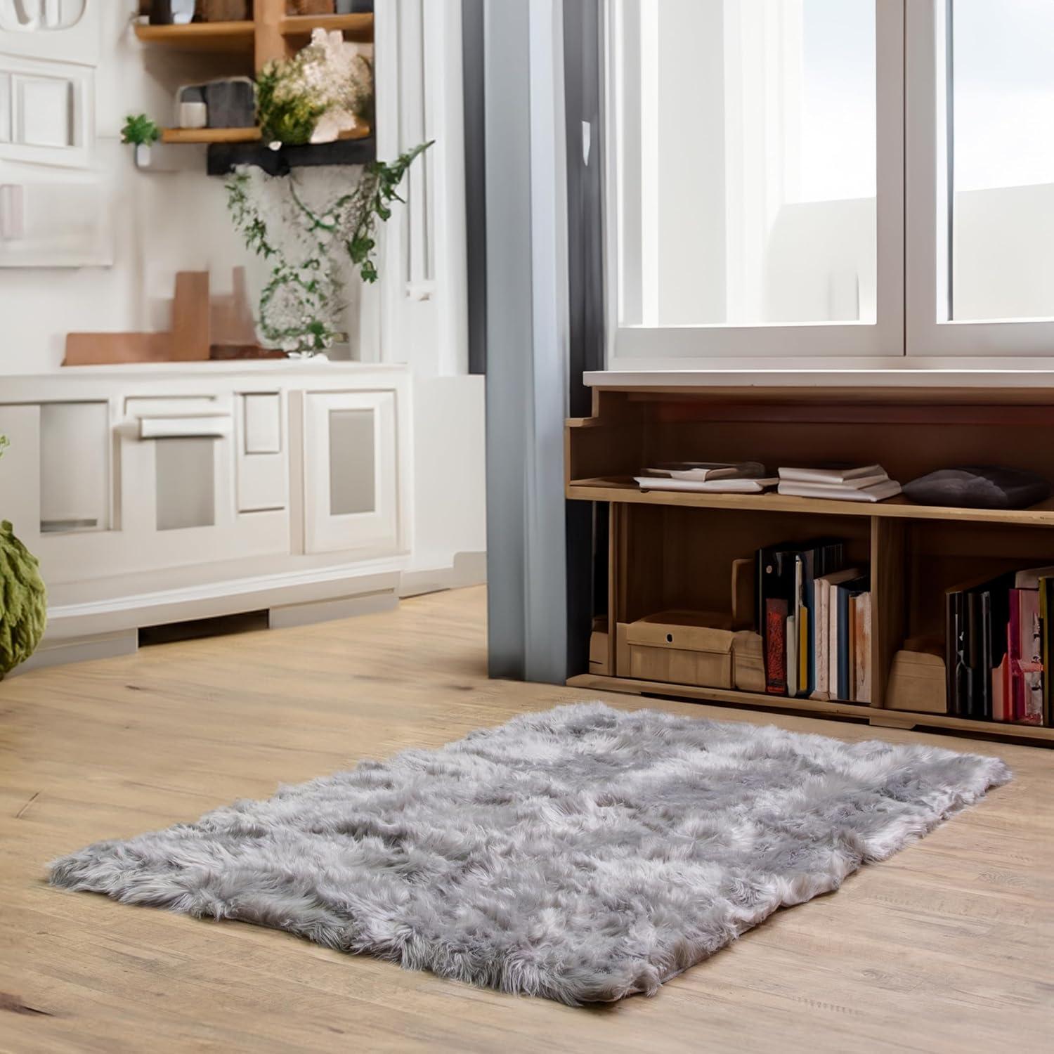 Diller White Faux Sheepskin Fur Machine Washable Shag Fluffy Area Rug
