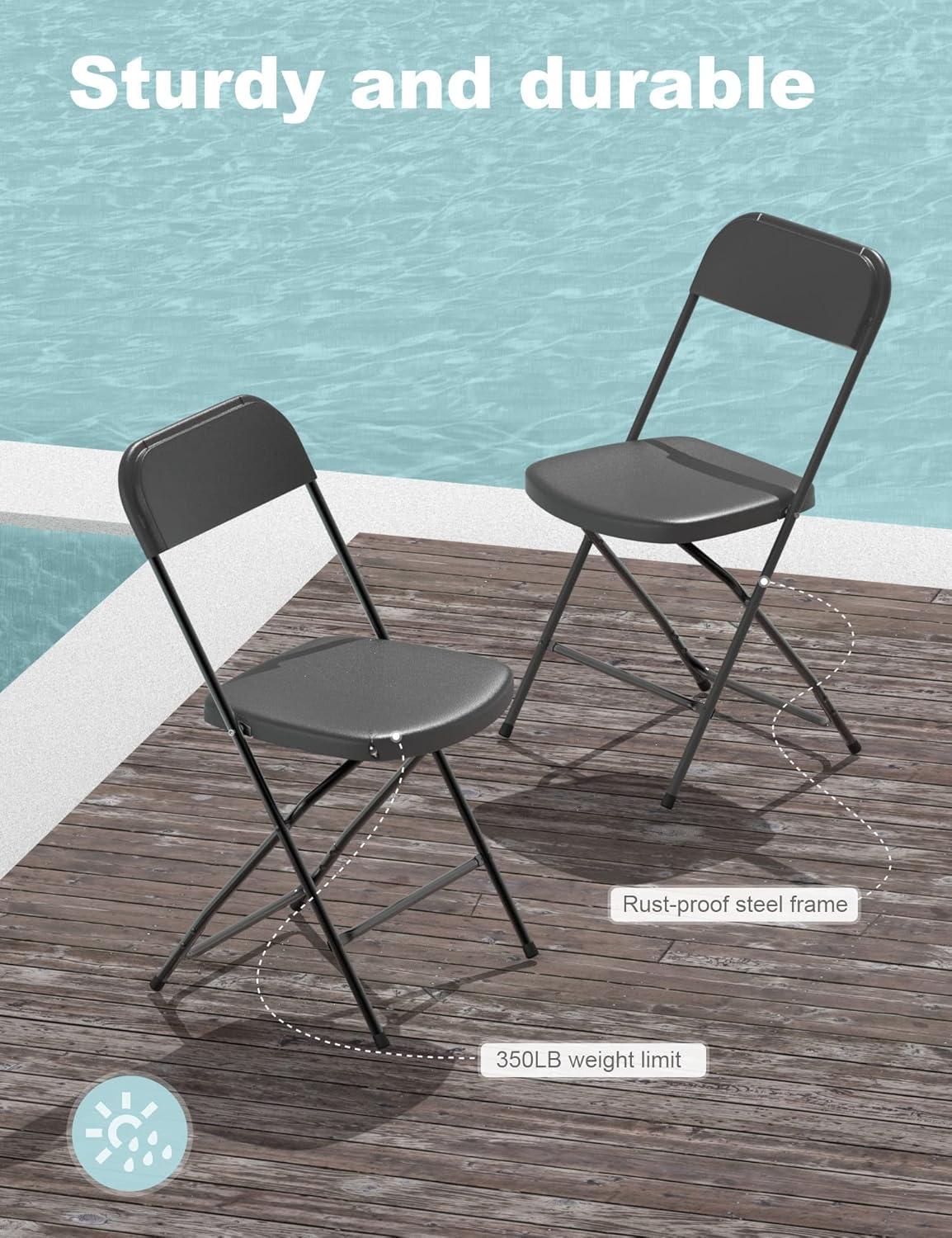 Set of 4 Black Plastic Folding Chairs with Steel Frame