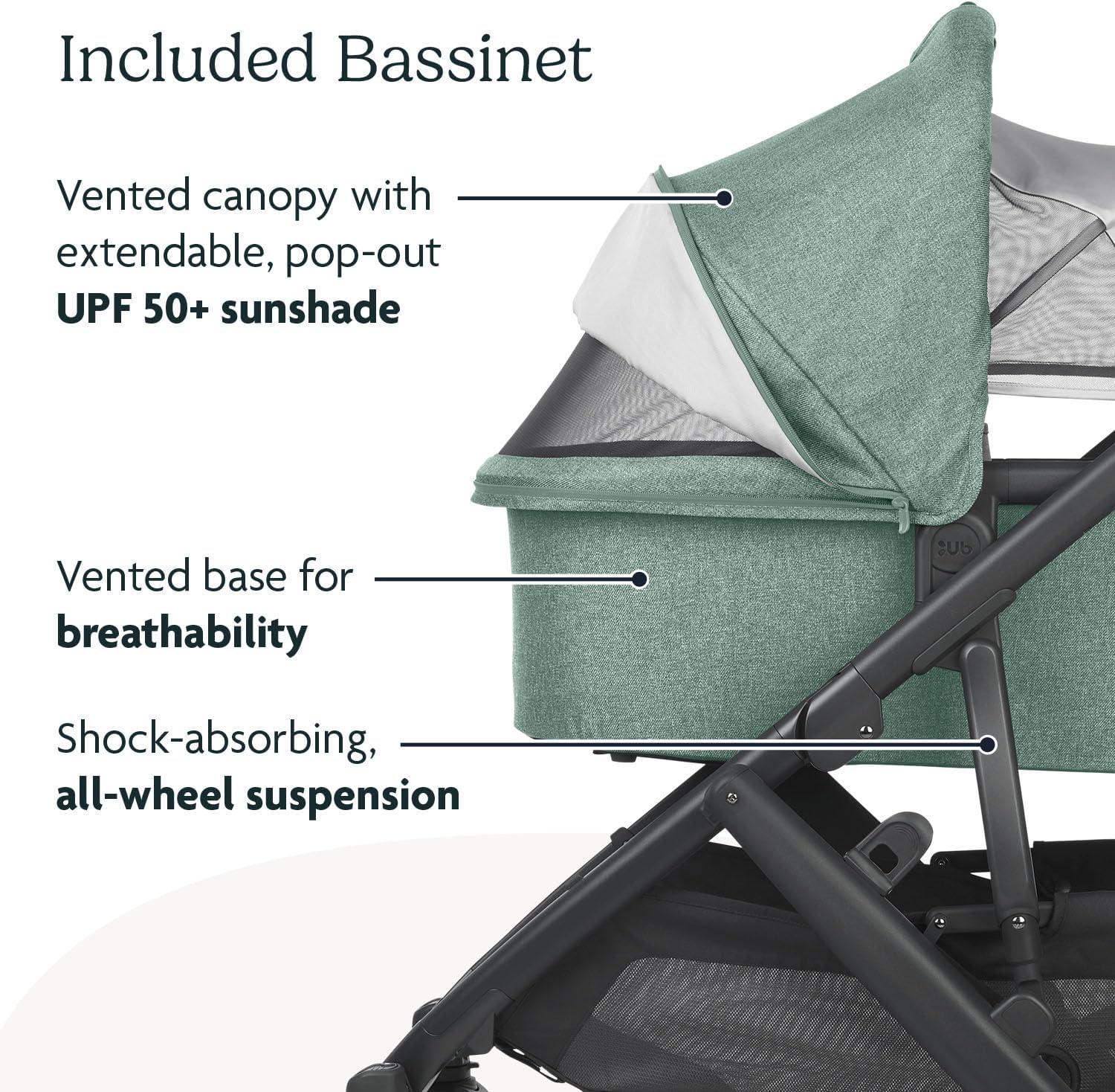 Green Mélange All-Terrain Bassinet Stroller with Leather Accents