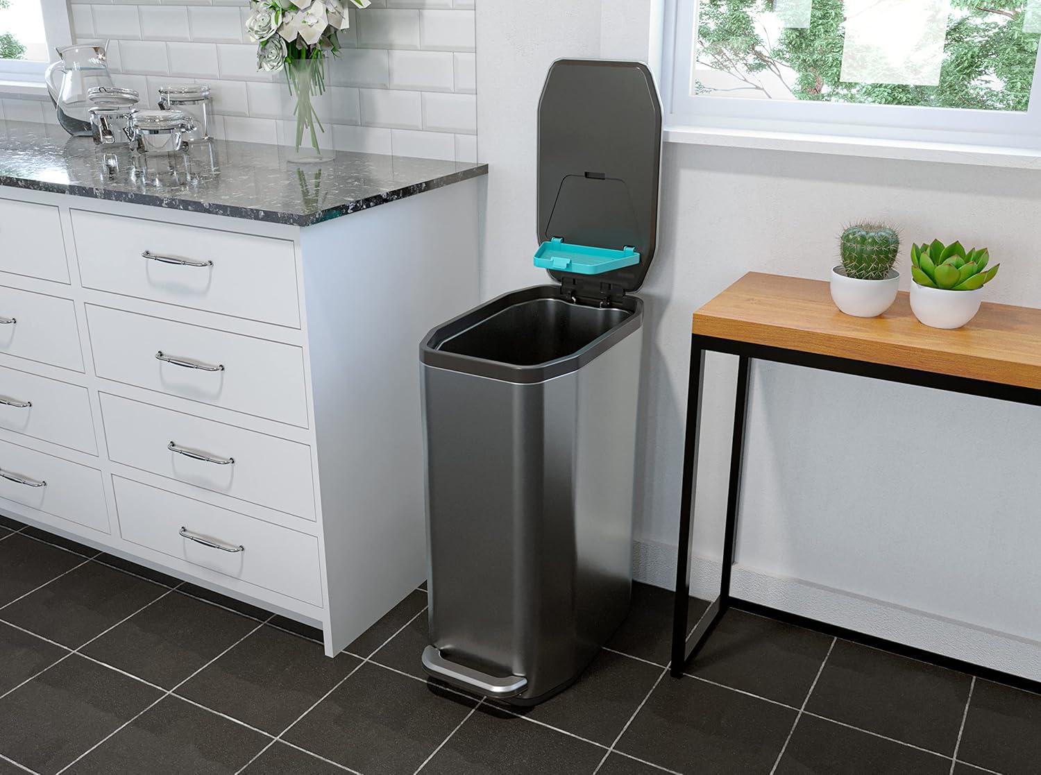 13 Gallon Stainless Steel Slim Kitchen Trash Can with CleanAura