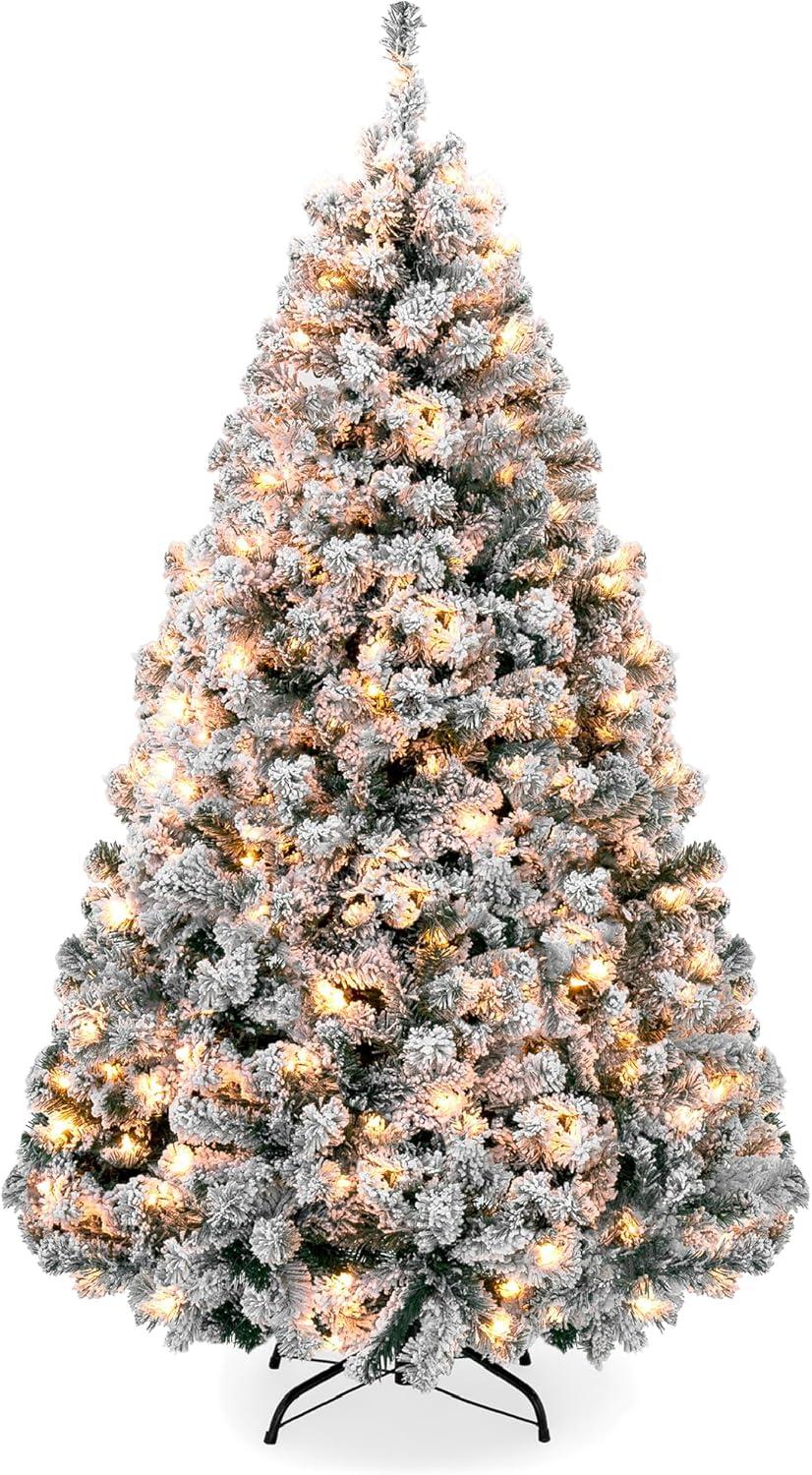 Best Choice Products 6ft Pre-Lit Holiday Christmas Pine Tree w/ Snow Flocked Branches, 250 Warm White Lights
