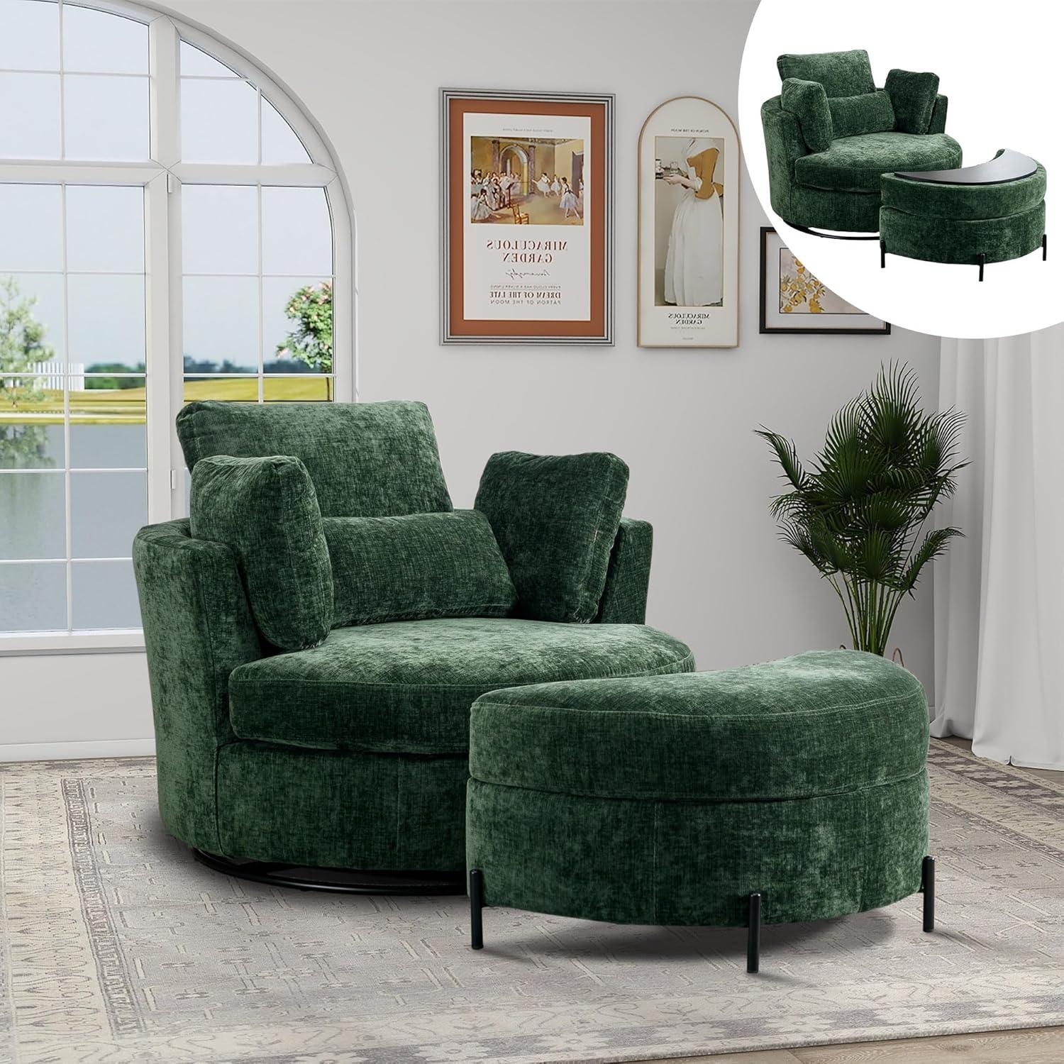 Kenmari Upholstered Swivel Barrel Chair with Ottoman