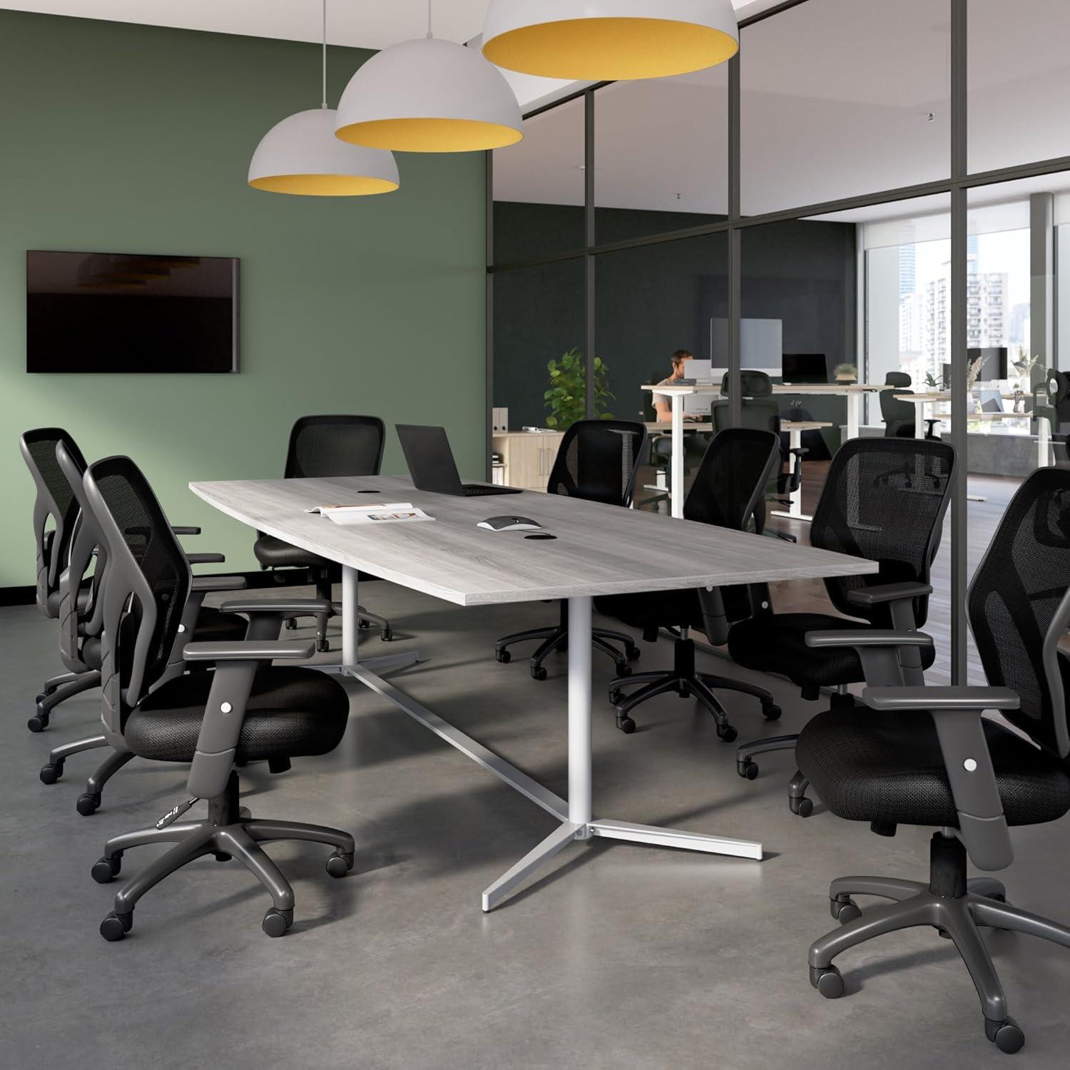 120W x 48D Boat Shaped Conference Table with Metal Base