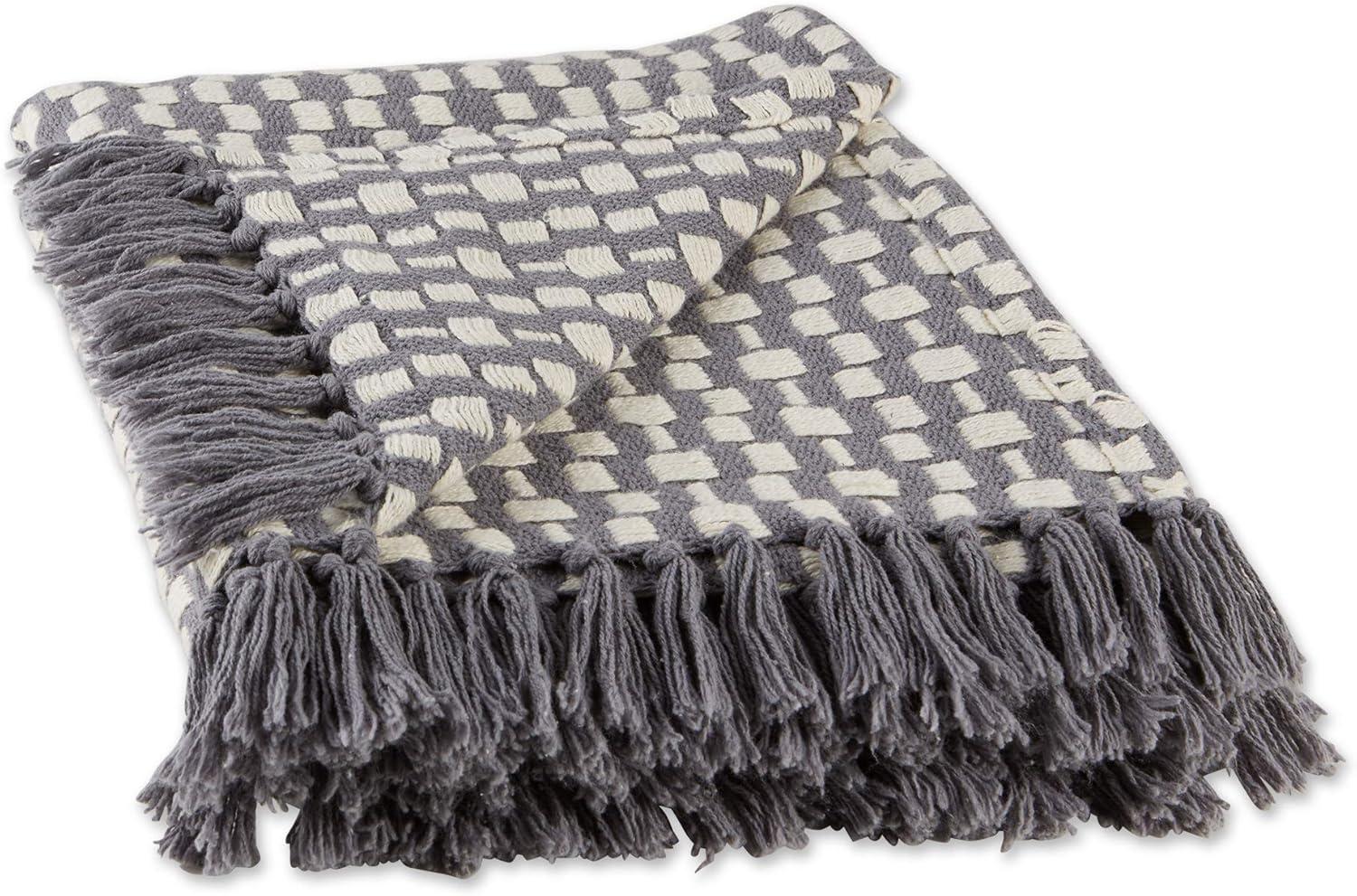 Laddha Home Designs Gray Checkered Weave Fringed Throw Blanket 50" x 60"