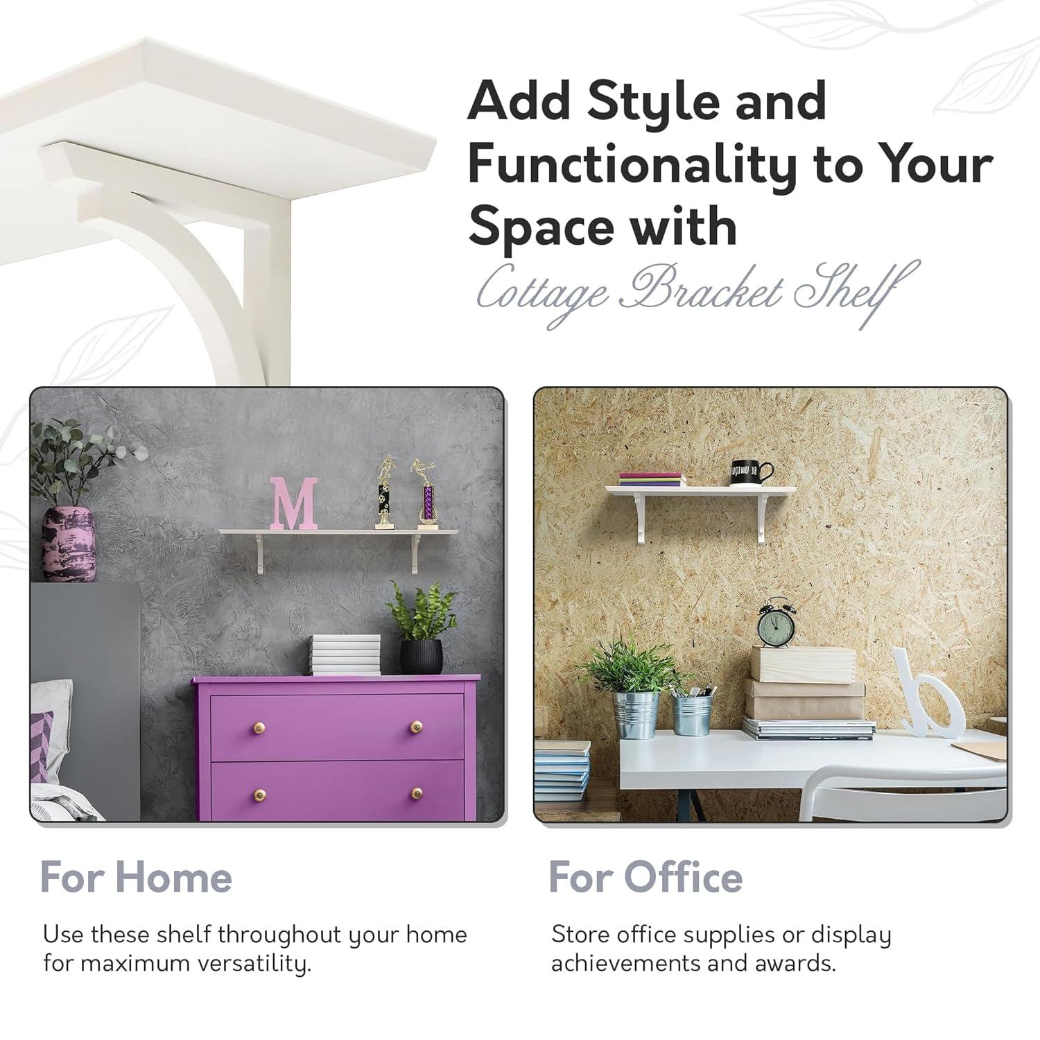 InPlace Shelves, 18Wx7Dx7H, Wood Cottage Bracket Floating Wall Mounted Display Shelf, White