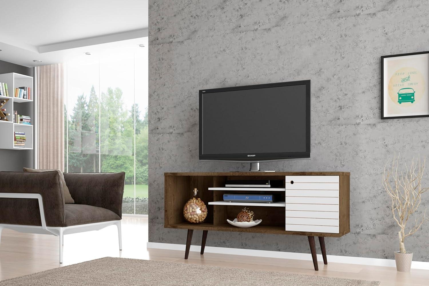 Manhattan Comfort Liberty 53 Inch Mid Century Modern TV Stand, Rustic Brown