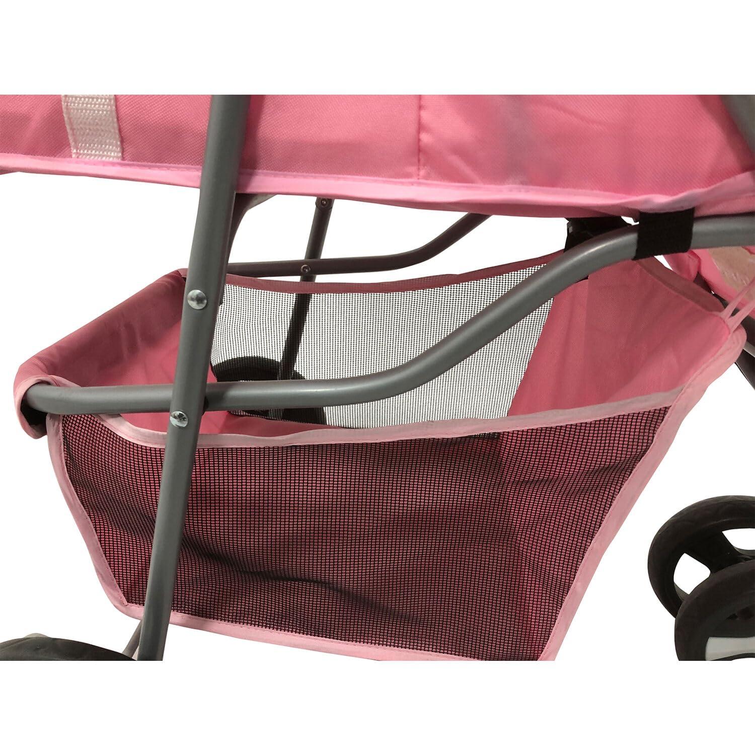 Pink 3-Wheel Jogging Pet Stroller with Storage Basket