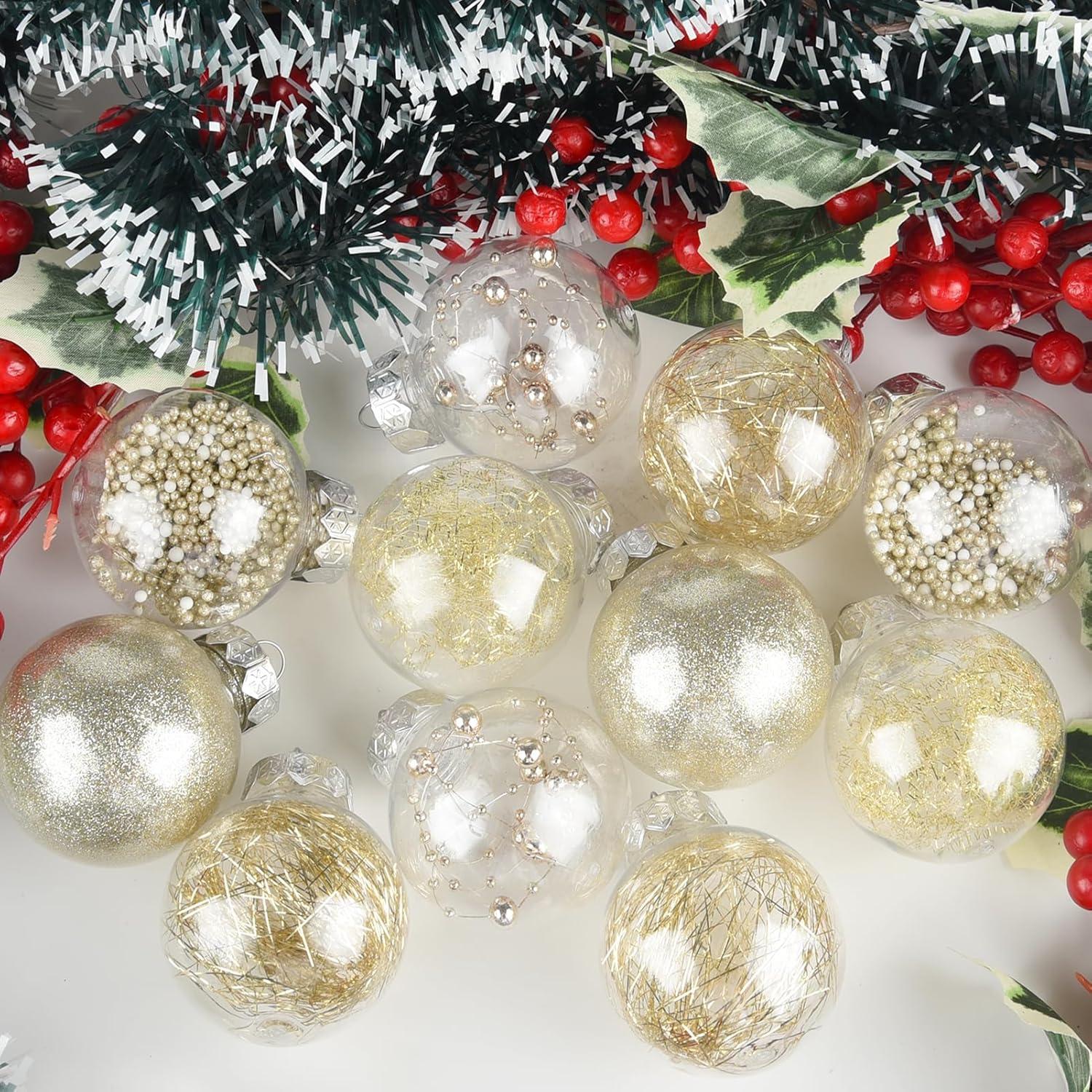 60MM/2.36" Christmas Ball Ornaments, 30PCS Shatterproof Decorative Hanging Ball Ornament with Stuffed Delicate Decorations, Xmas Tree Balls for Halloween Holiday Party(Champagne Gold)