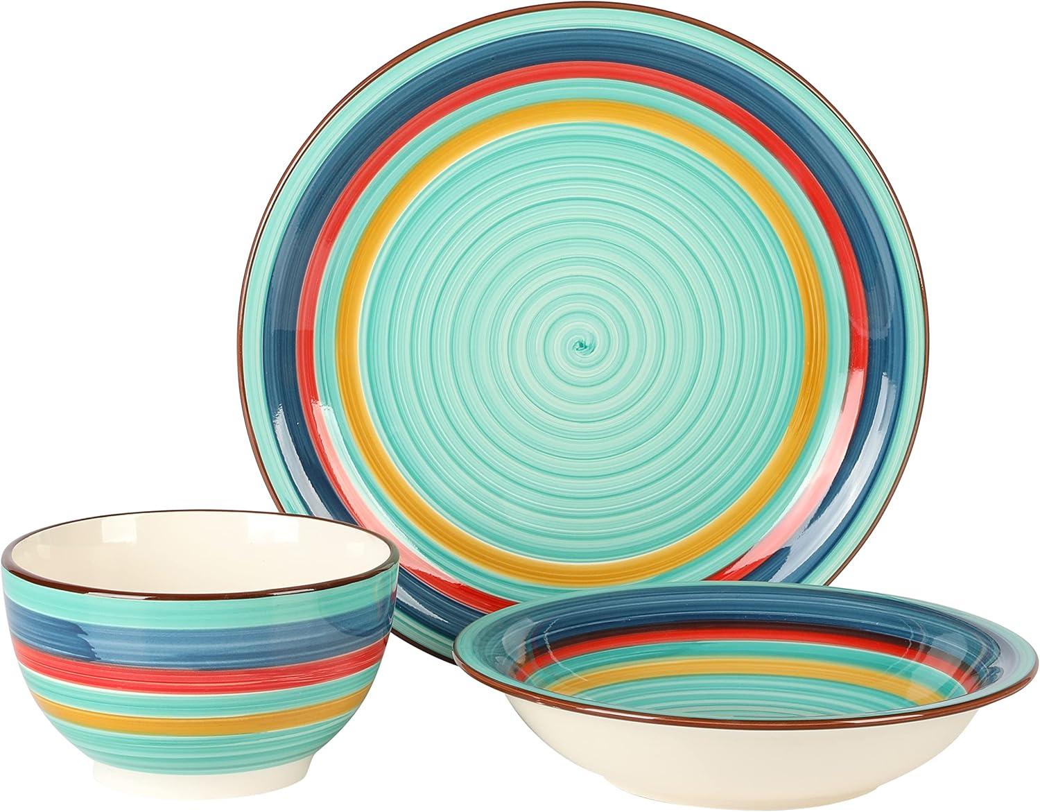 Gibson Home Rainbow 12 Piece Stoneware Dinnerware Set in Green Multi