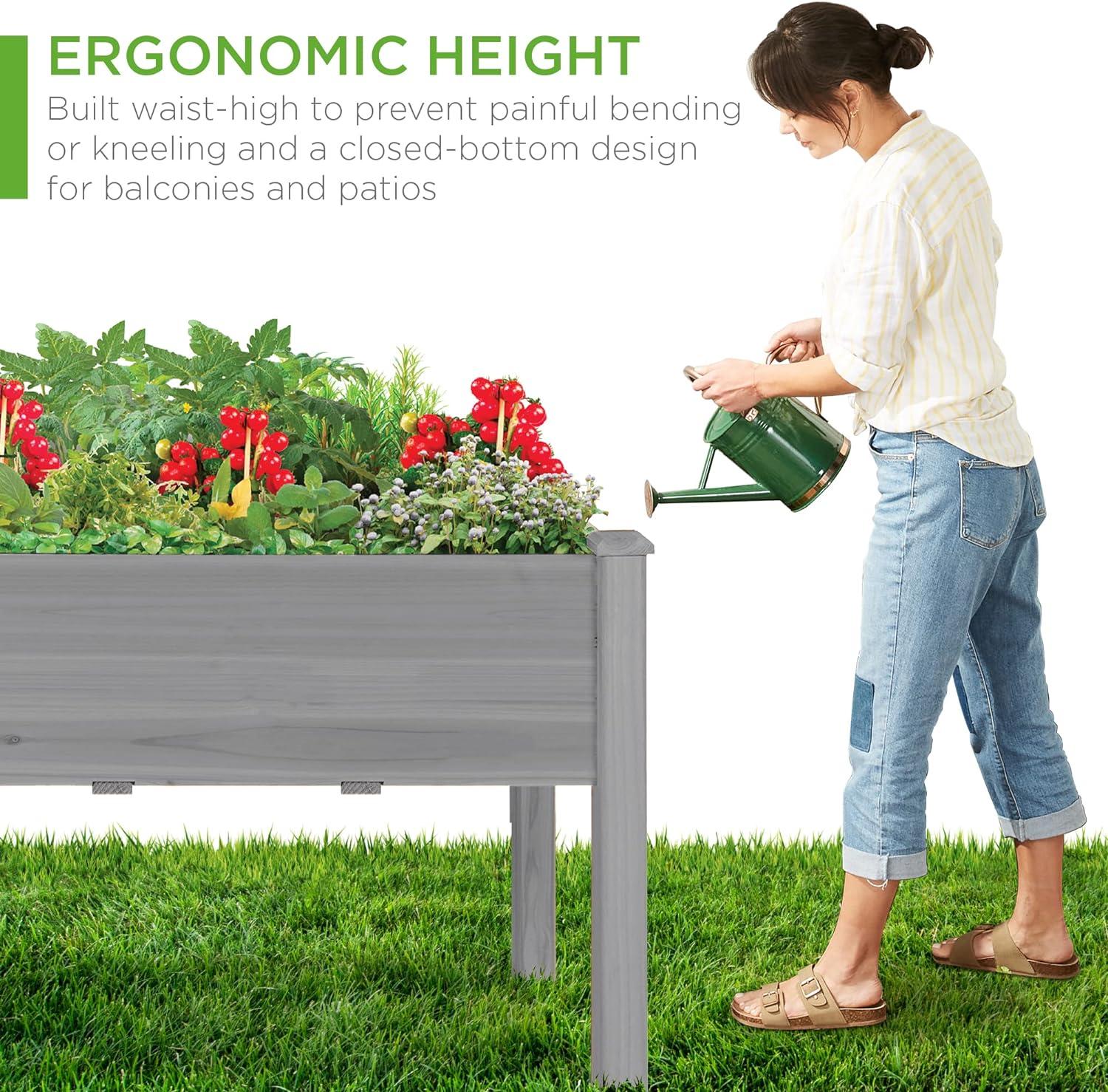 48x24x30in Raised Garden Bed, Elevated Wood Planter Box Stand for Backyard, Balcony w/Bed Liner