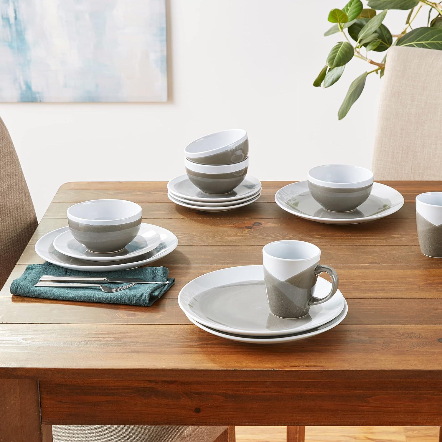 American Atelier, Charcoal and White, Round, Stoneware Dinnerware Set, 16-Piece