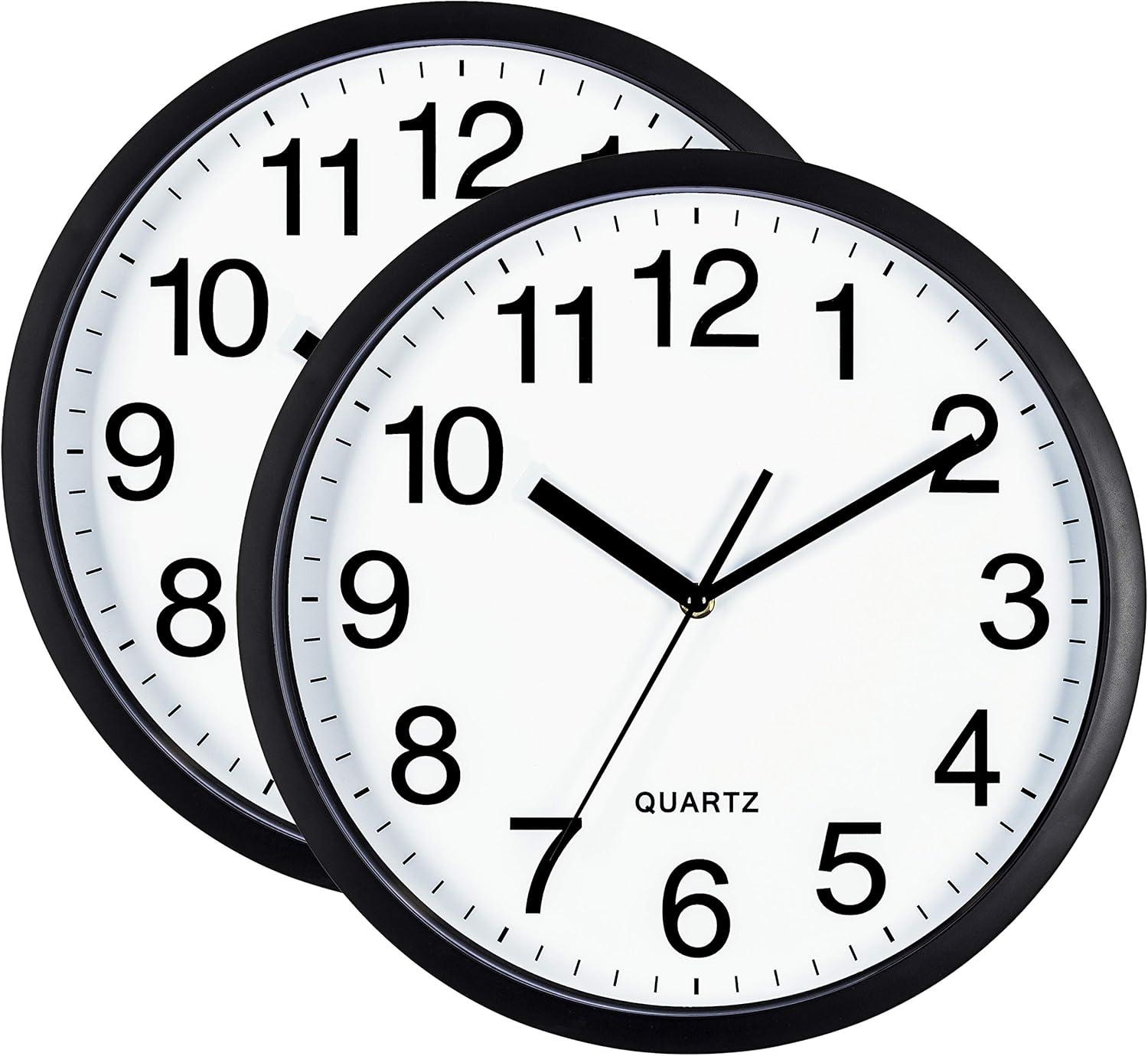 Black and White 10-Inch Silent Wall Clock Set