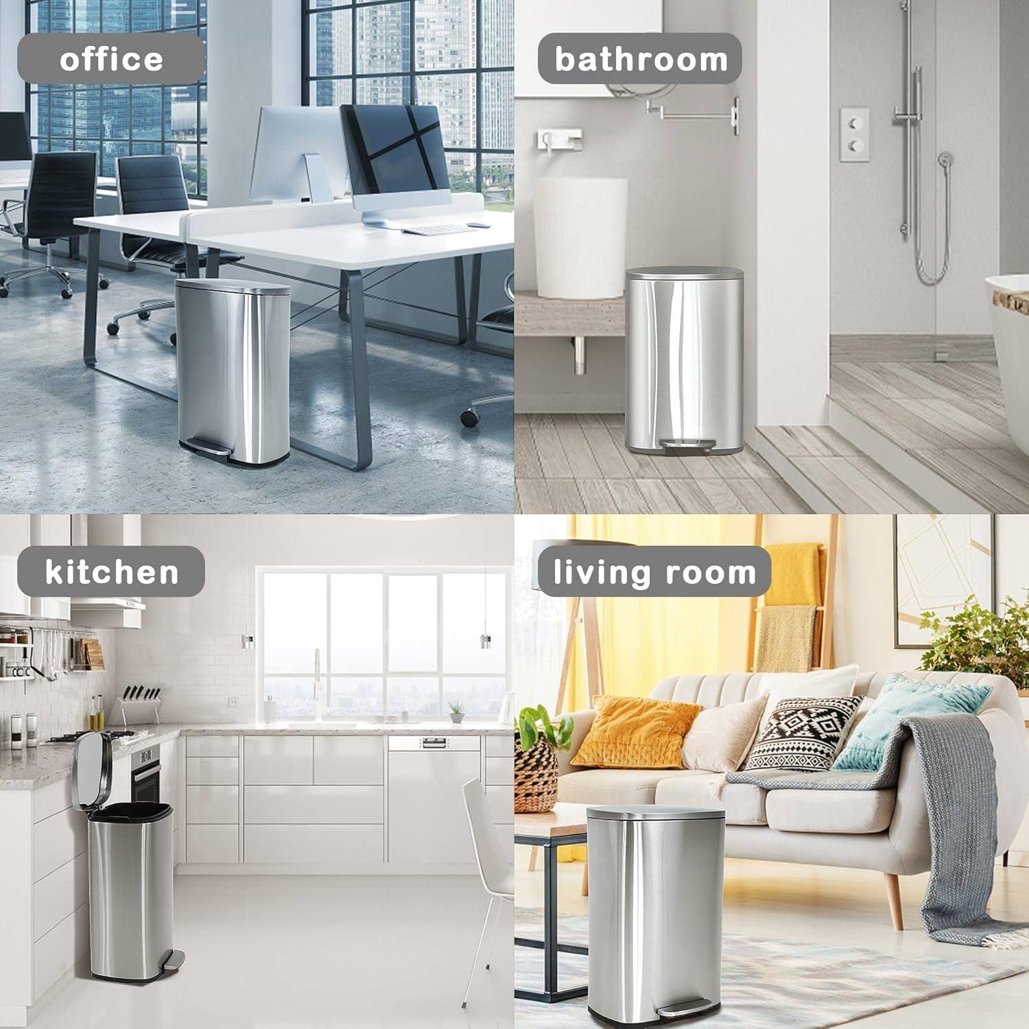 ASOPIX Kitchen Trash Can, Stainless Steel 50 Liter / 13 Gallon Garbage Can