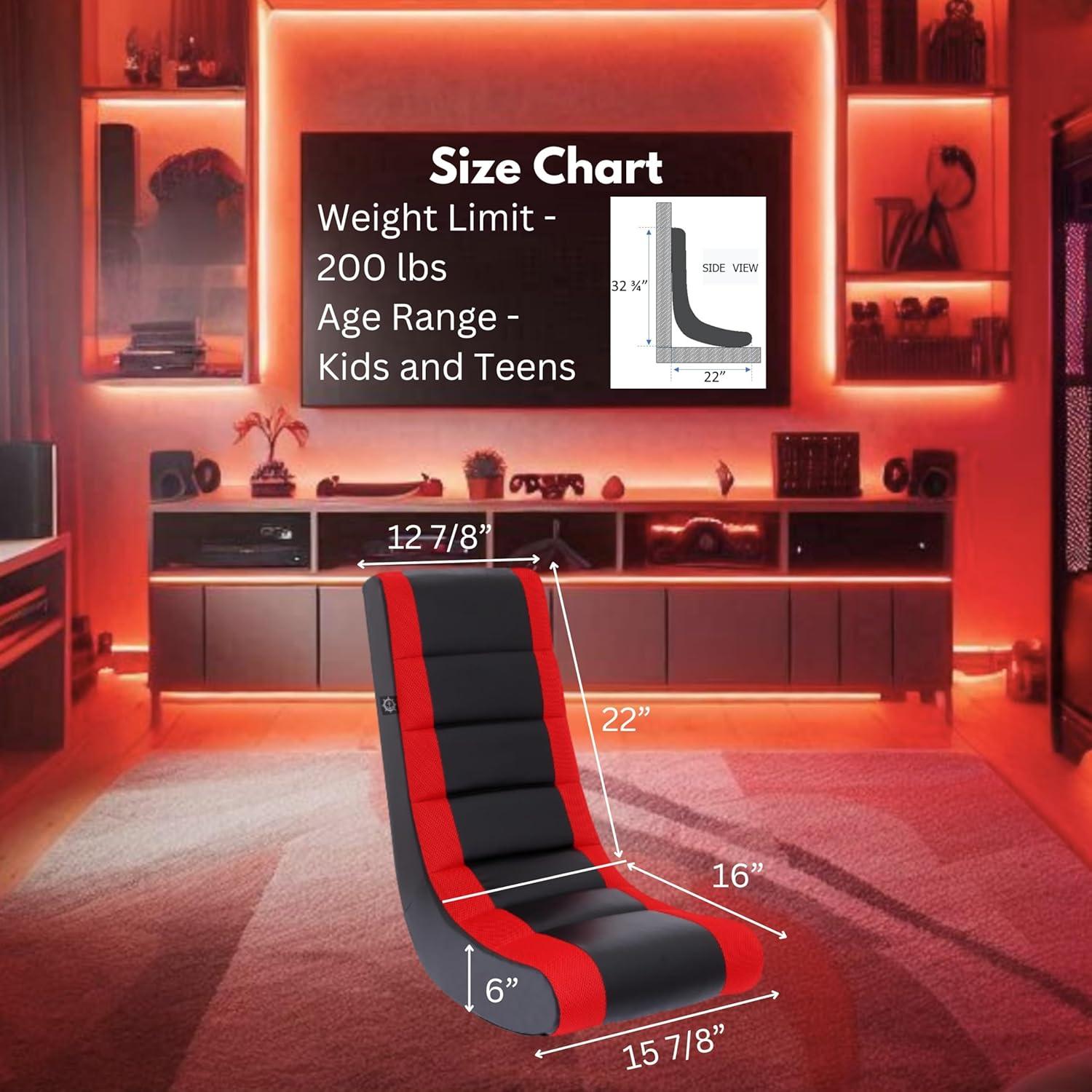 Video Rocker Gaming Chair Black/Red - The Crew Furniture: Ergonomic Floor Seat, Padded for Comfort, No Assembly Required