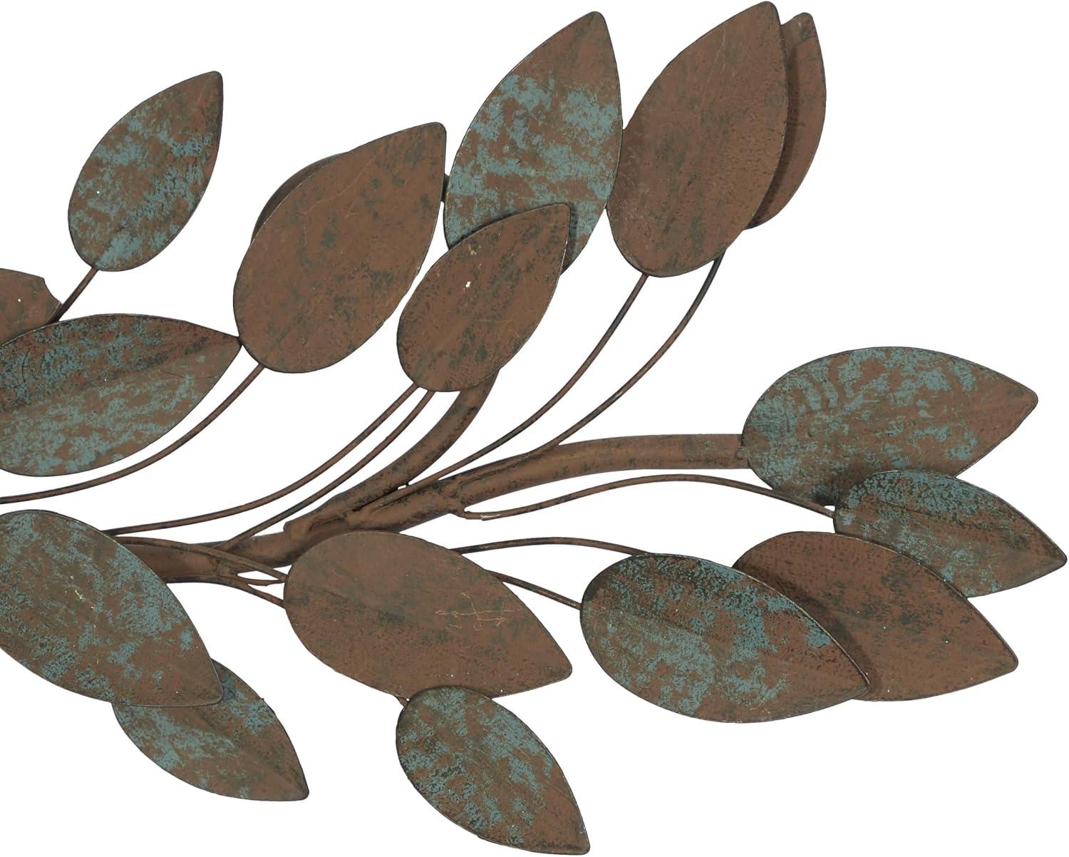 48 in. x  12 in. Metal Blue Leaf Wall Decor