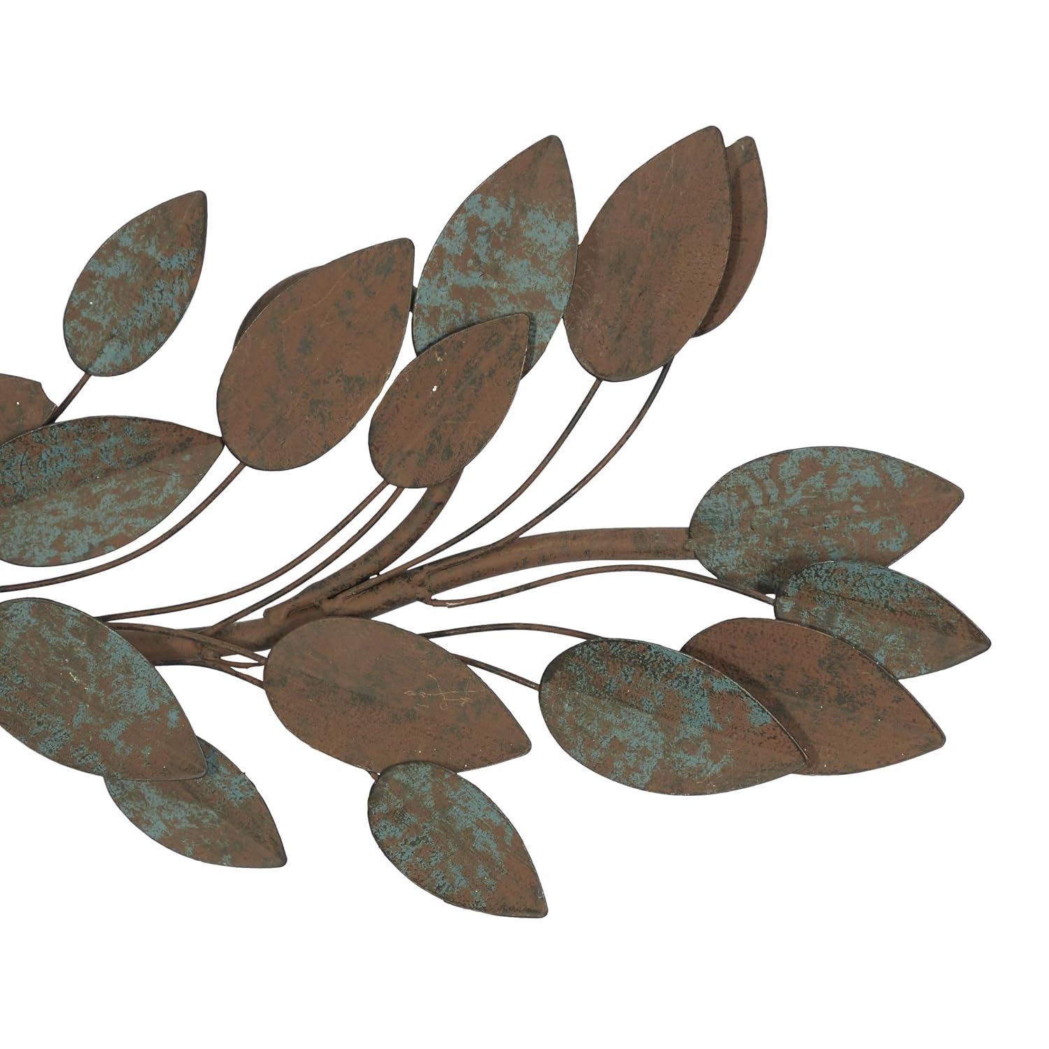 48 in. x  12 in. Metal Blue Leaf Wall Decor