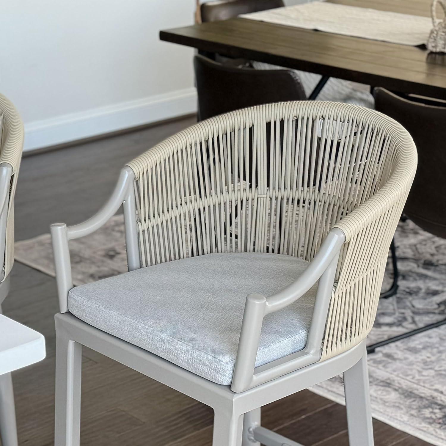 PURPLE LEAF Counter Height Bar Stools Set of 2 Patio Rattan Bar Stool Chairs Outdoor Modern Boho Barstools with Backs and Ergonomic Armrest for Balcony Garden Indoor Kitchen Island, Champagne