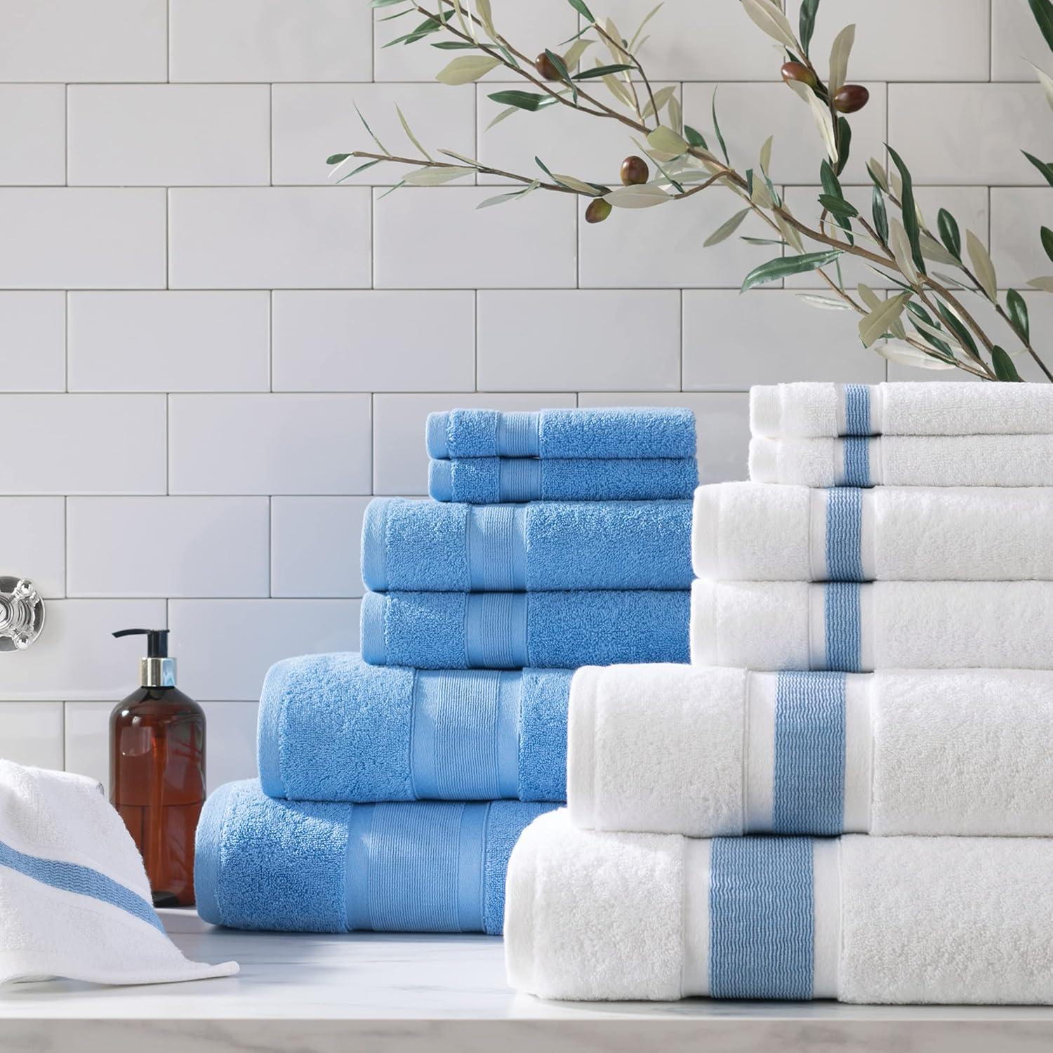 Aston & Arden Aegean Eco-Friendly Bath Towels (2 Pack), 30x60 Recycled Cotton Bathroom Towels, Solid Color