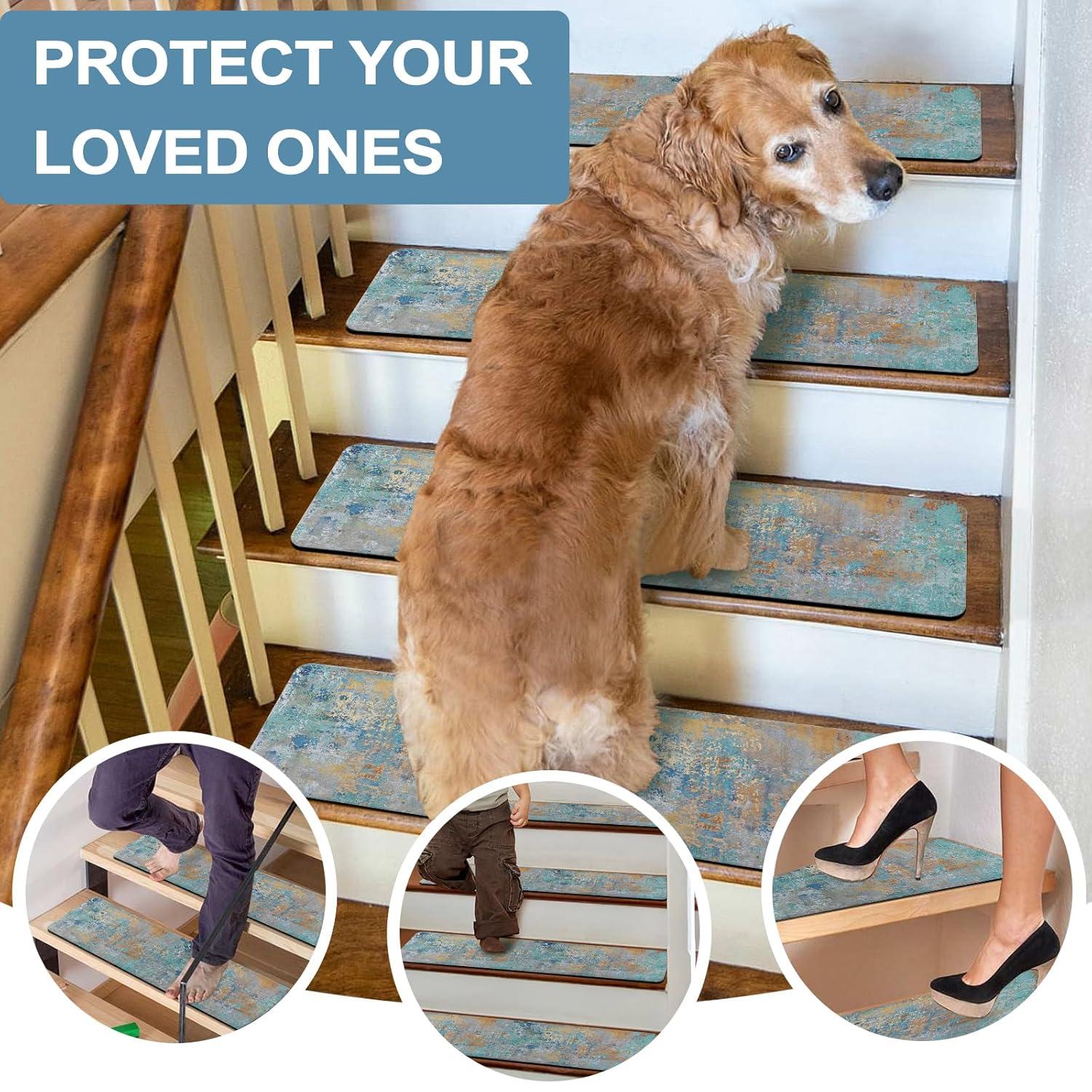 Stair Treads Non Slip for Wooden Steps, 15PCS 8"x30" Rosy Rubber Backing Stair Runner Mats