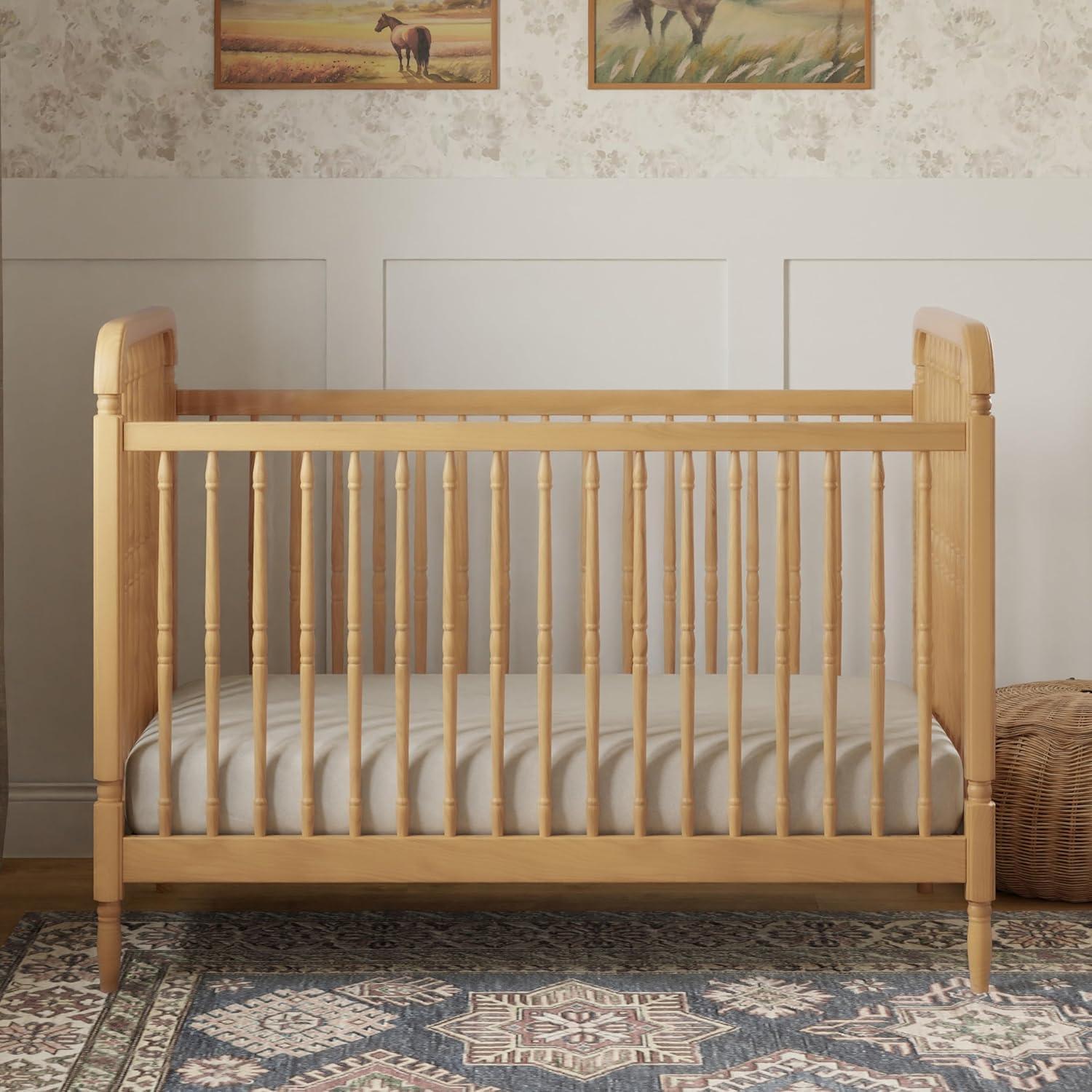 Honey Oak 3-in-1 Convertible Spindle Crib with Toddler Bed Kit