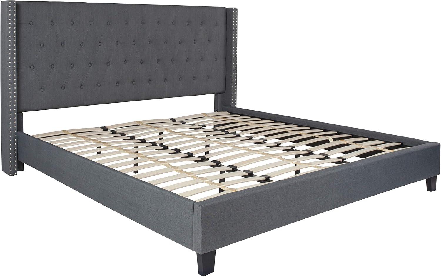 Riverdale Light Gray Tufted King Platform Bed with Nailhead Trim