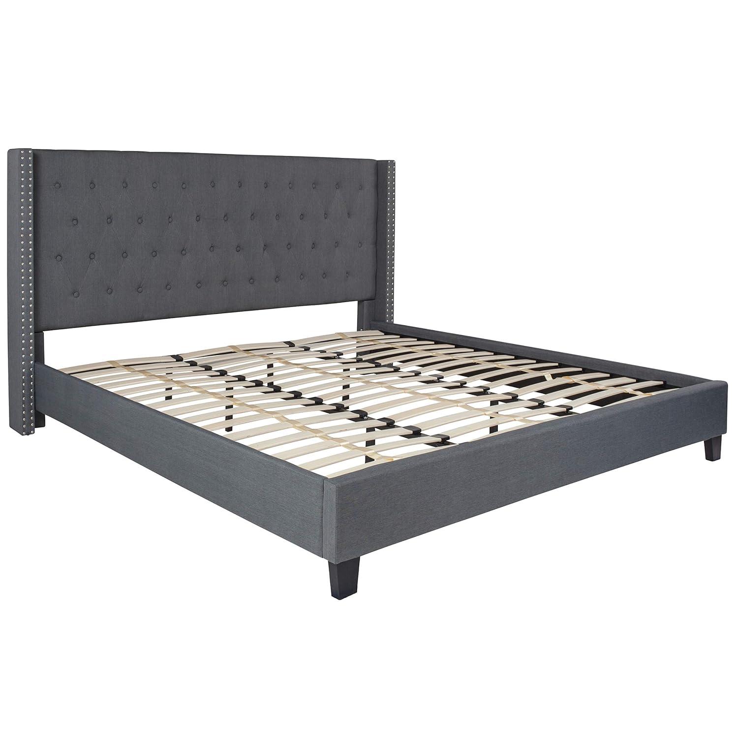Riverdale Light Gray Tufted King Platform Bed with Nailhead Trim