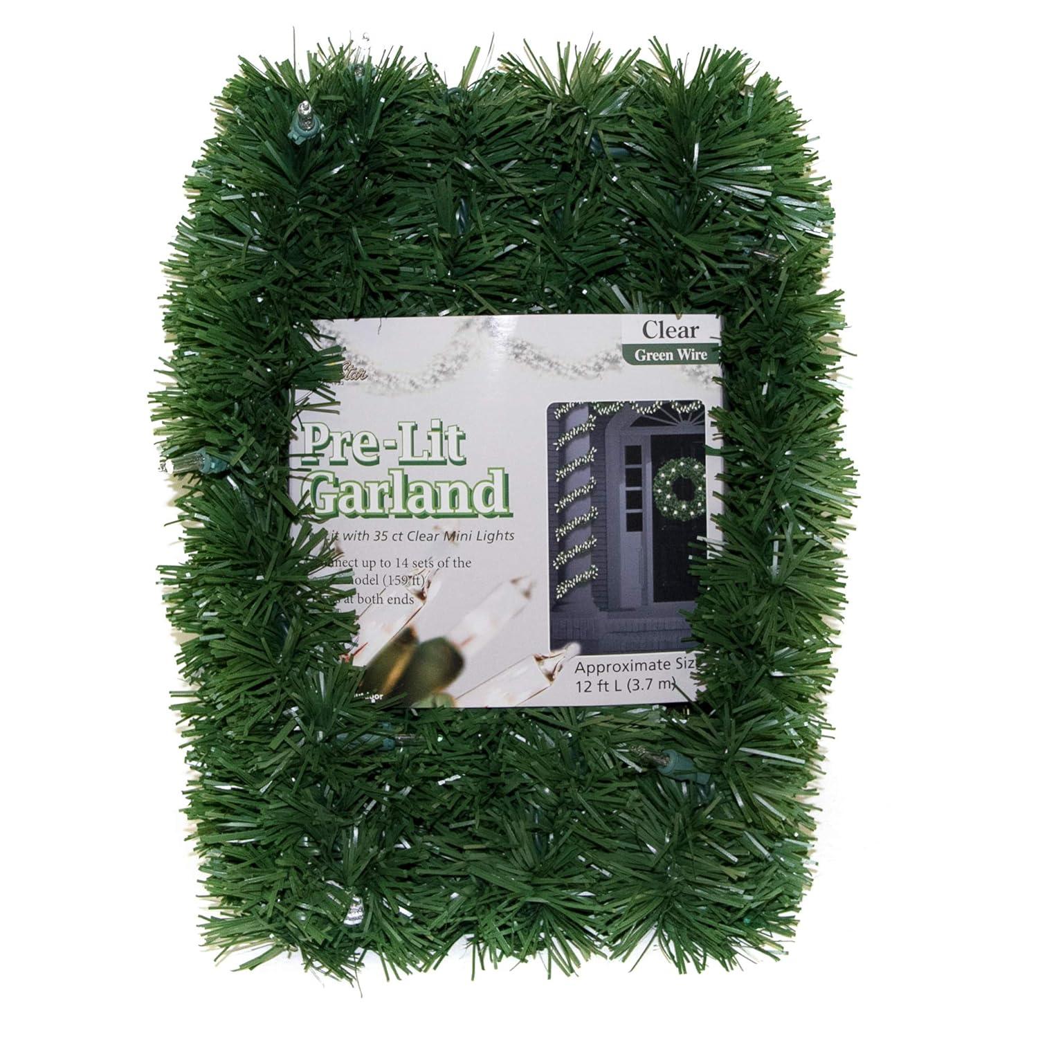 Brite Star 12-Foot Christmas Garland with Clear Lights - Perfect for Indoor or Outdoor Fireplace Mantle Decor, Kitchen Light, or Christmas Decorations Tree - Pre-lit Pine Garland For Holiday