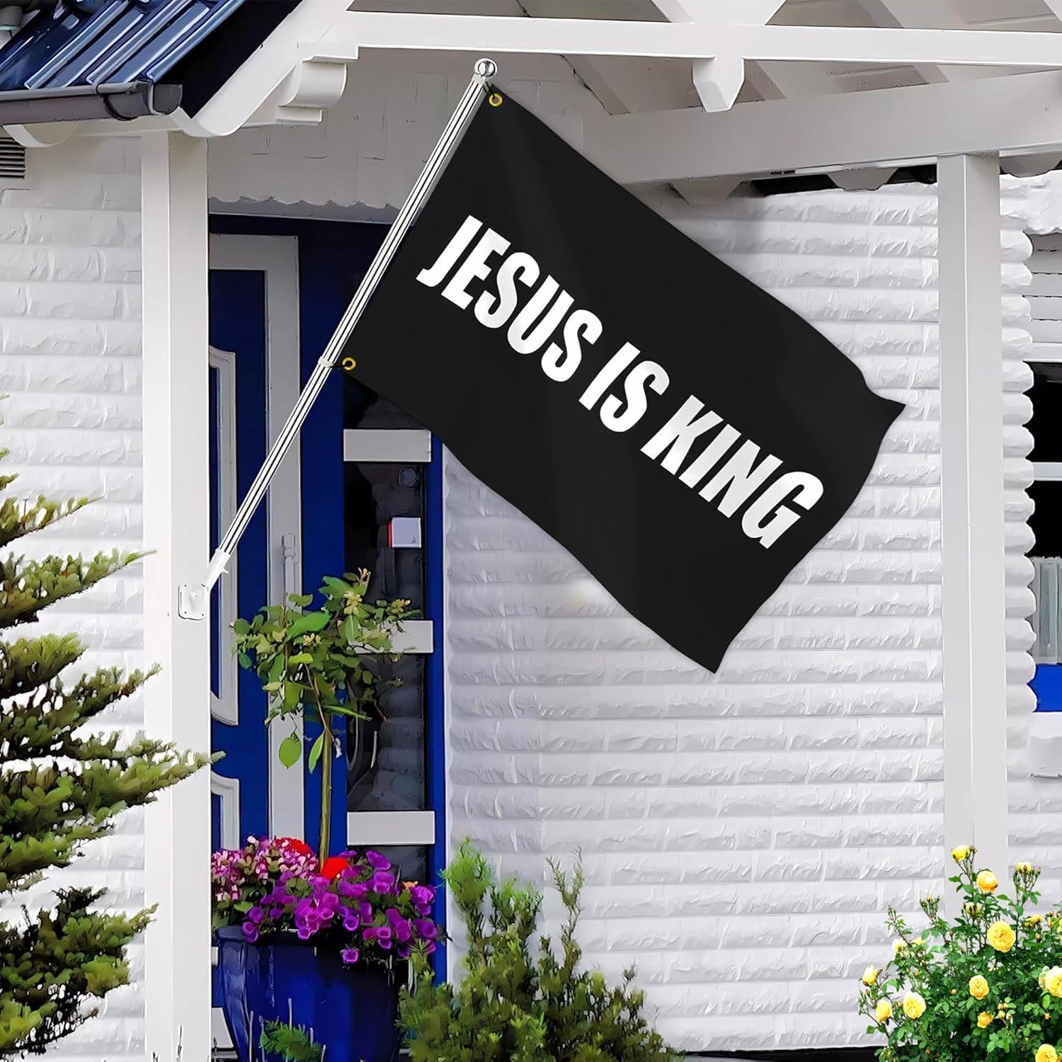 Jesus Is King Flag - Christian Jesus Flag - Outdoor Flags Hope Faith Over Fear - Easter Flags Decoration Gift - Indoor Wall Decoration - 3X5FT