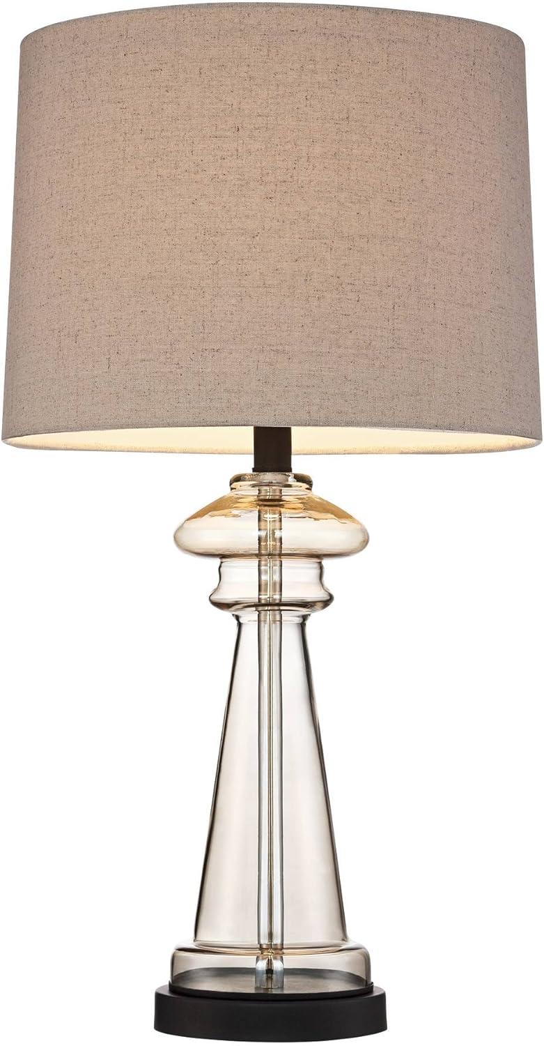 360 Lighting Traditional Table Lamps 27" Tall Set of 2 Clear Champagne Glass Taupe Drum Shade for Bedroom Living Room House Bedside Nightstand Office